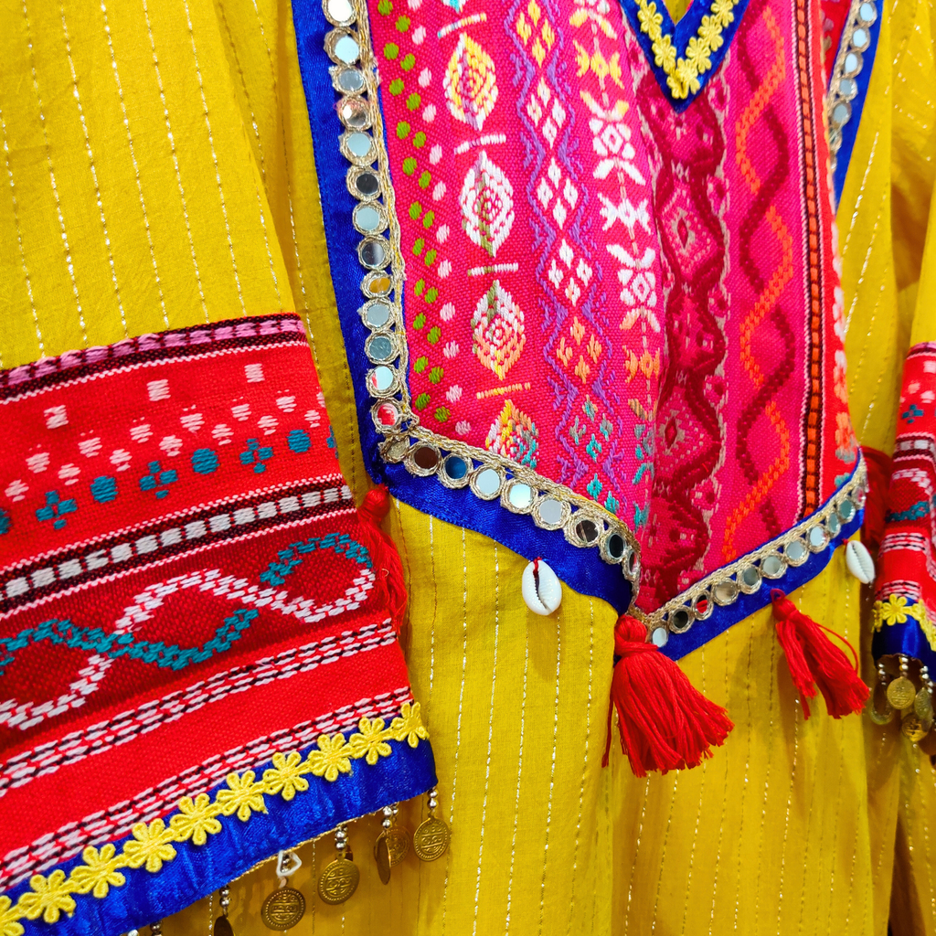 Yellow Lurex Cotton Stitched Co-Ord Set with Mirrors