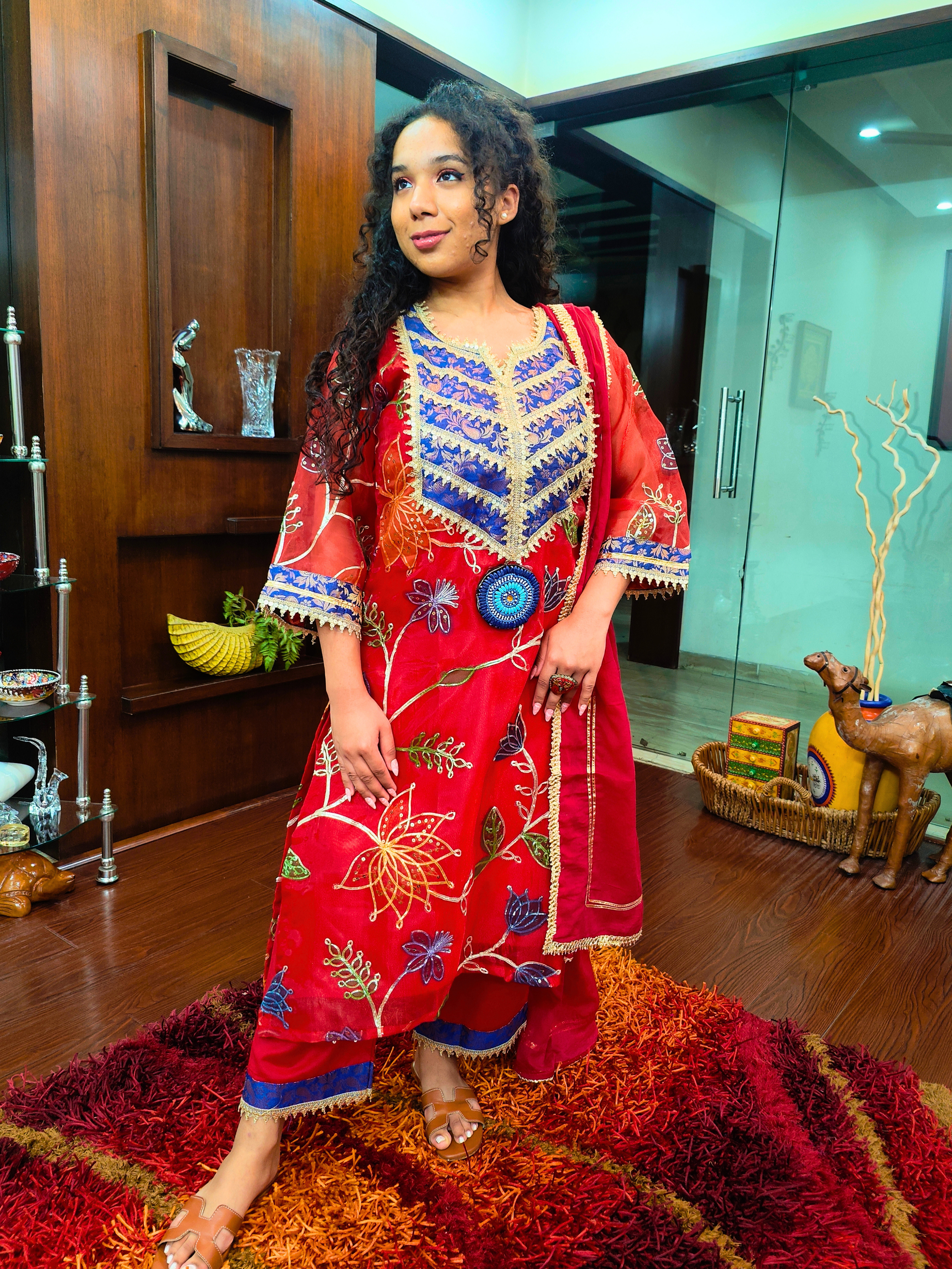 Red Organza Embroidered Banarsi Gota Stitched Suit Set