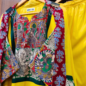 Yellow Cotton Multi-Coloured kalamkari Stitched Suit Set