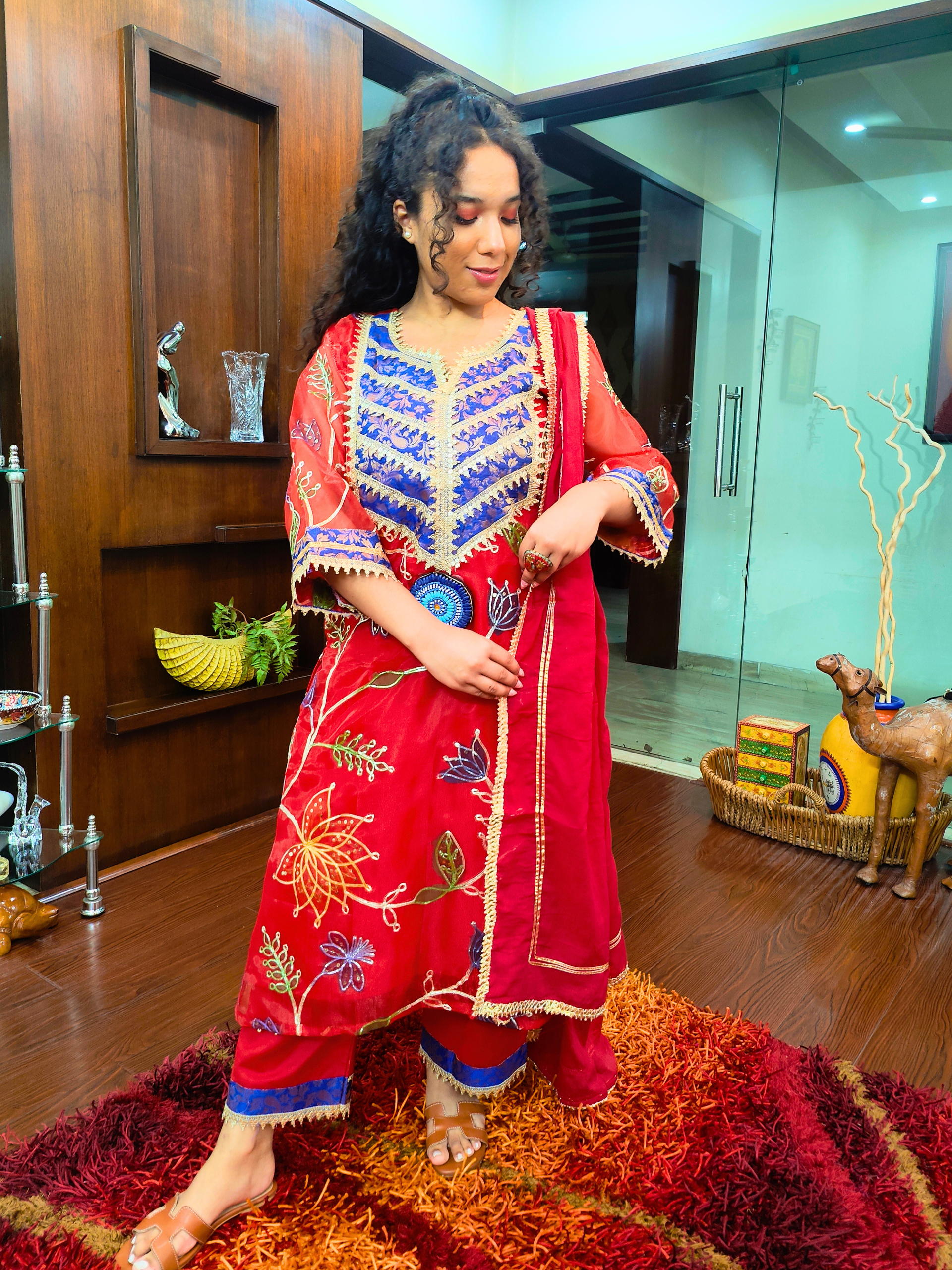 Red Organza Embroidered Banarsi Gota Stitched Suit Set