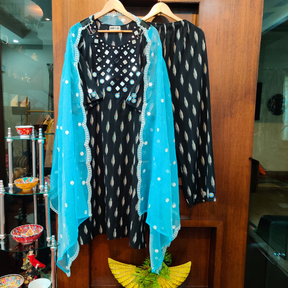 Black Ikat Mirror Cotton Stitched Suit Set