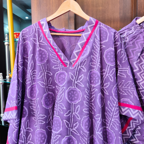 Purple Dabu Kurta Kaftan Cotton Stitched Co-Ord Set