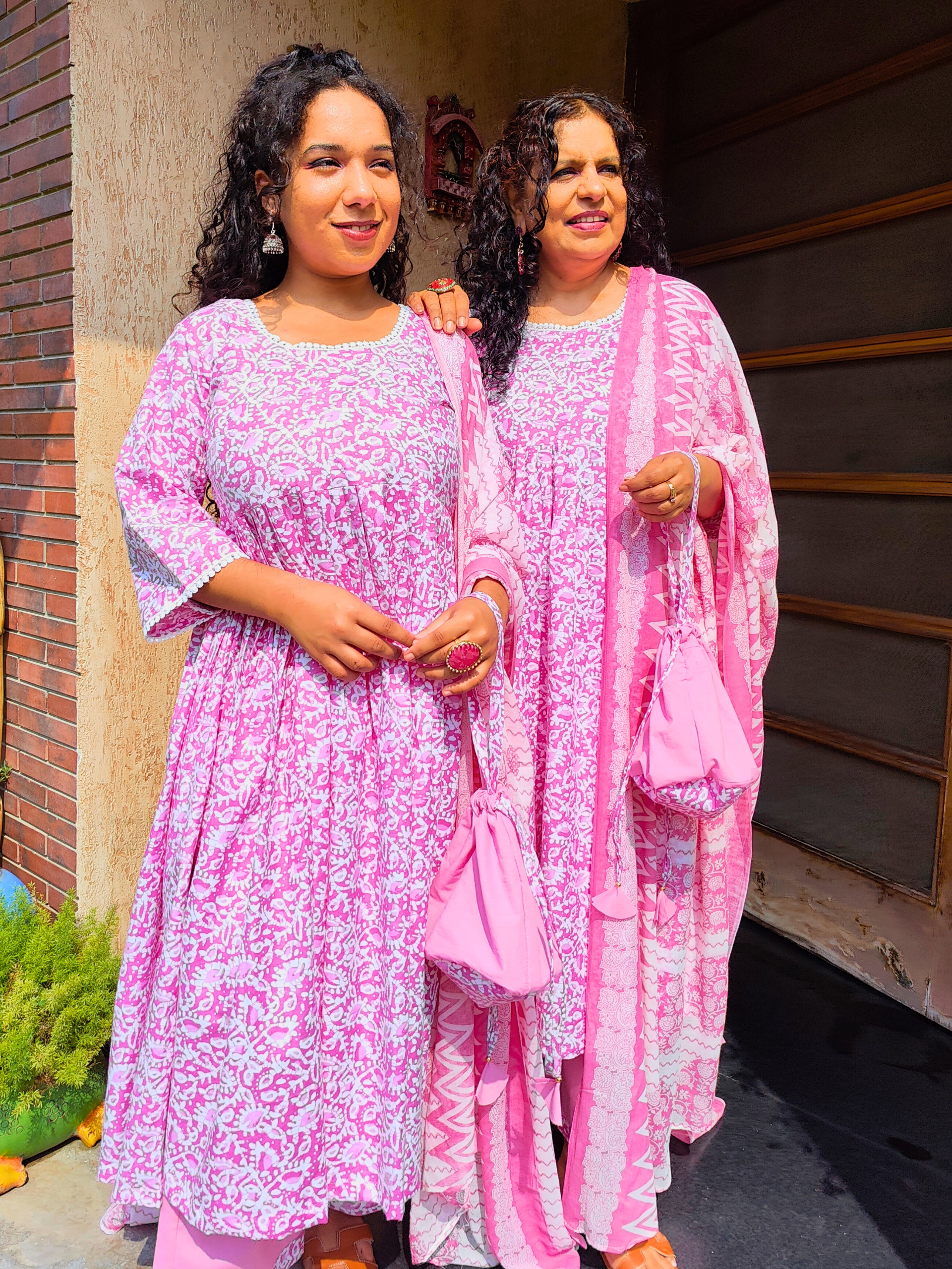 Pink Digital Printed White Lace Anarkali Cotton Stitched Suit Set