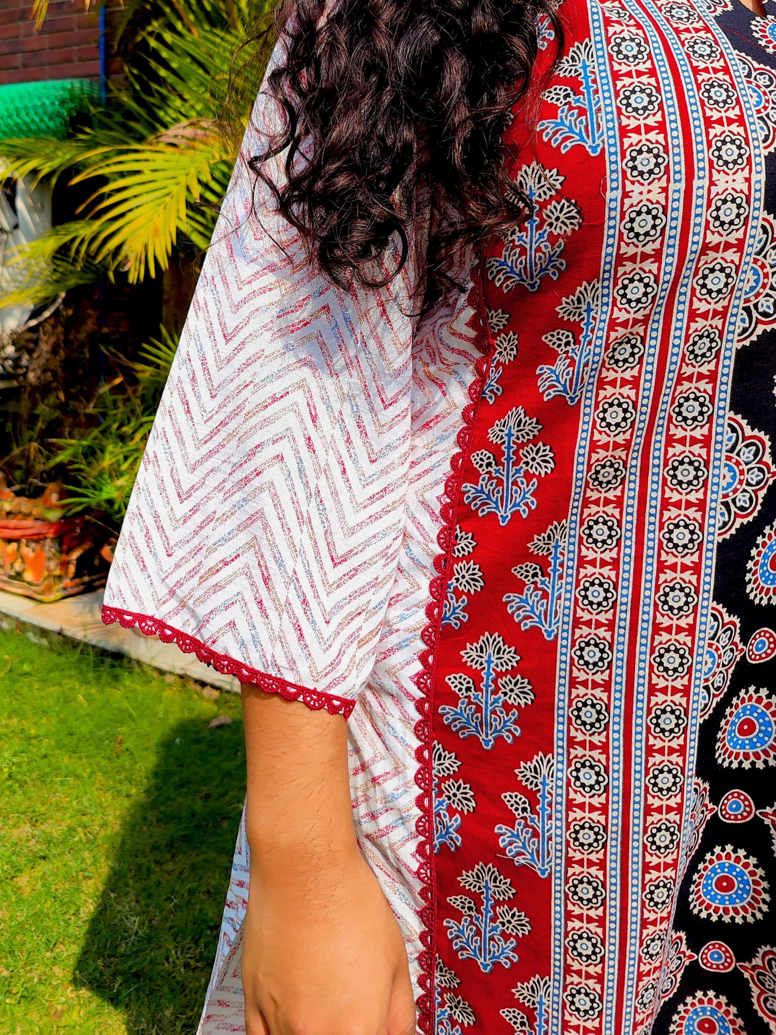 Maroon Ajrakh Cotton Stitched Suit Set