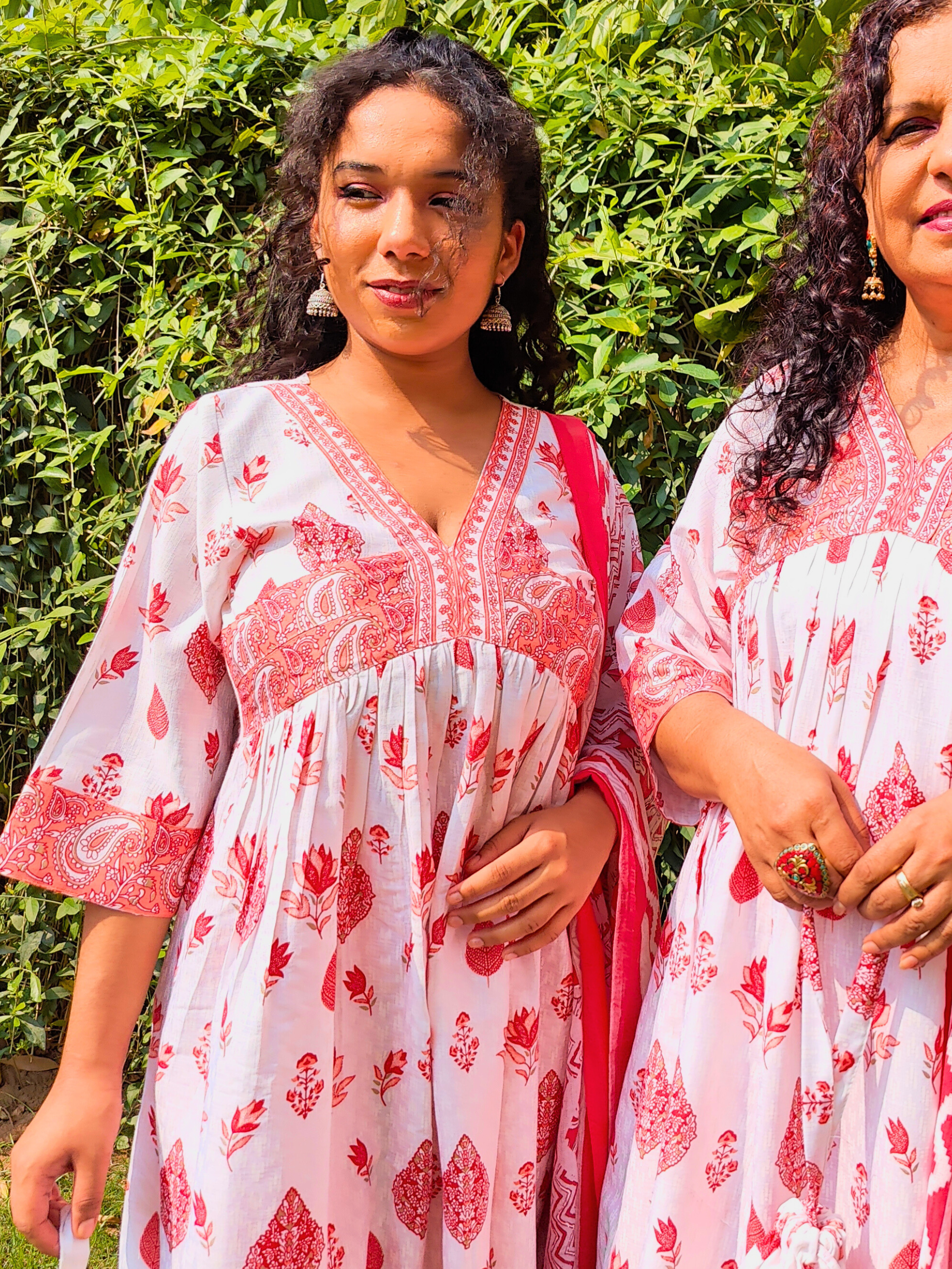 Red Paisley Digital Printed Anarkali Cotton Stitched Suit Set