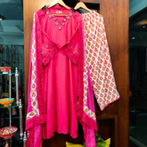 Magenta Cotton Mirror Embroidered Stitched Suit Set