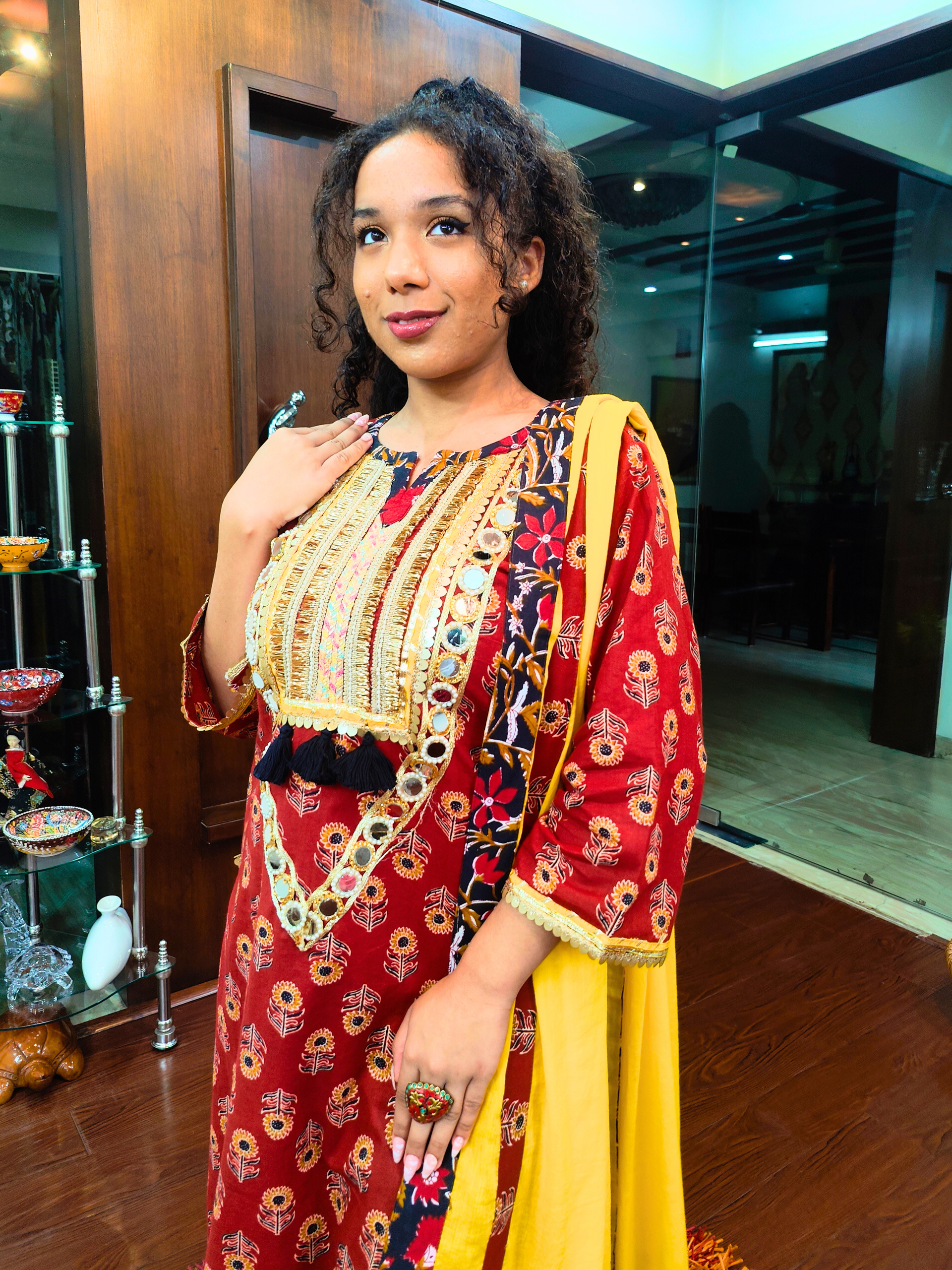 Maroon Digital Printed Real Mirror Lace Stitched Suit Set