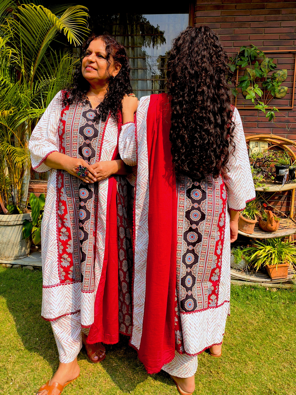 Maroon Ajrakh Cotton Stitched Suit Set