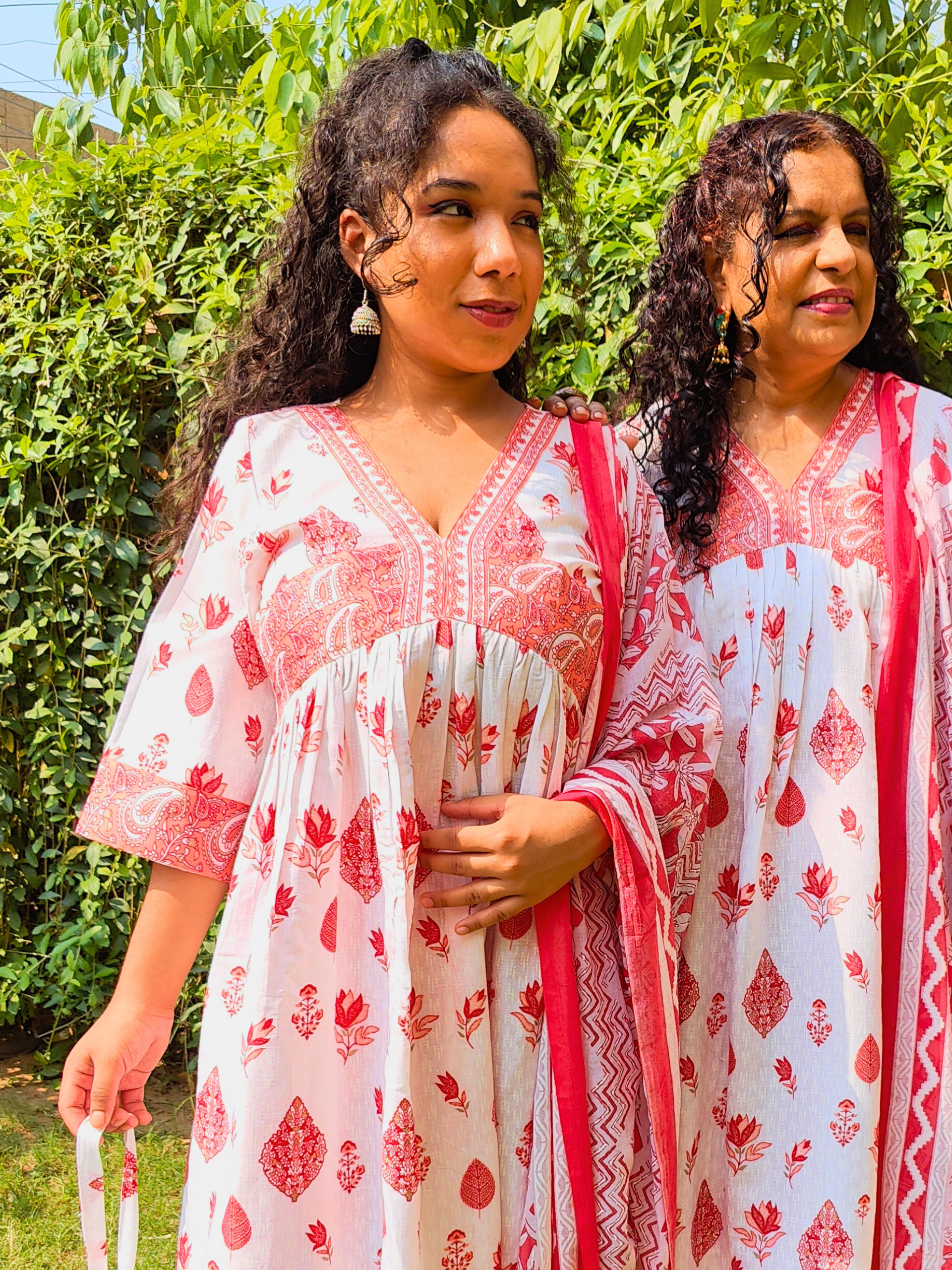 Red Paisley Digital Printed Anarkali Cotton Stitched Suit Set