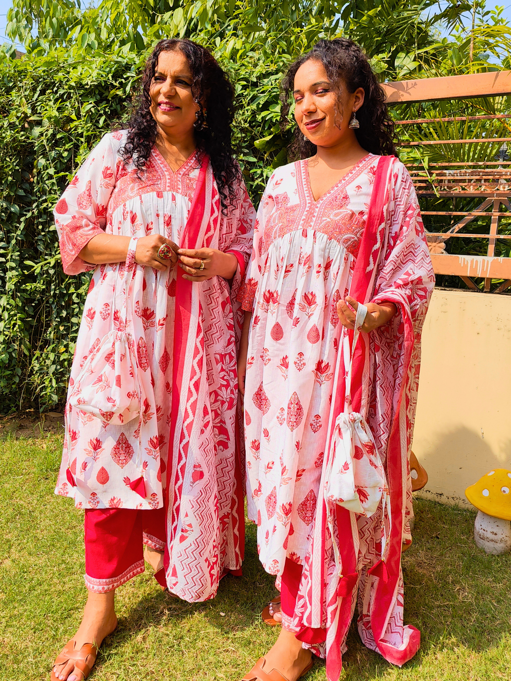 Red Paisley Digital Printed Anarkali Cotton Stitched Suit Set