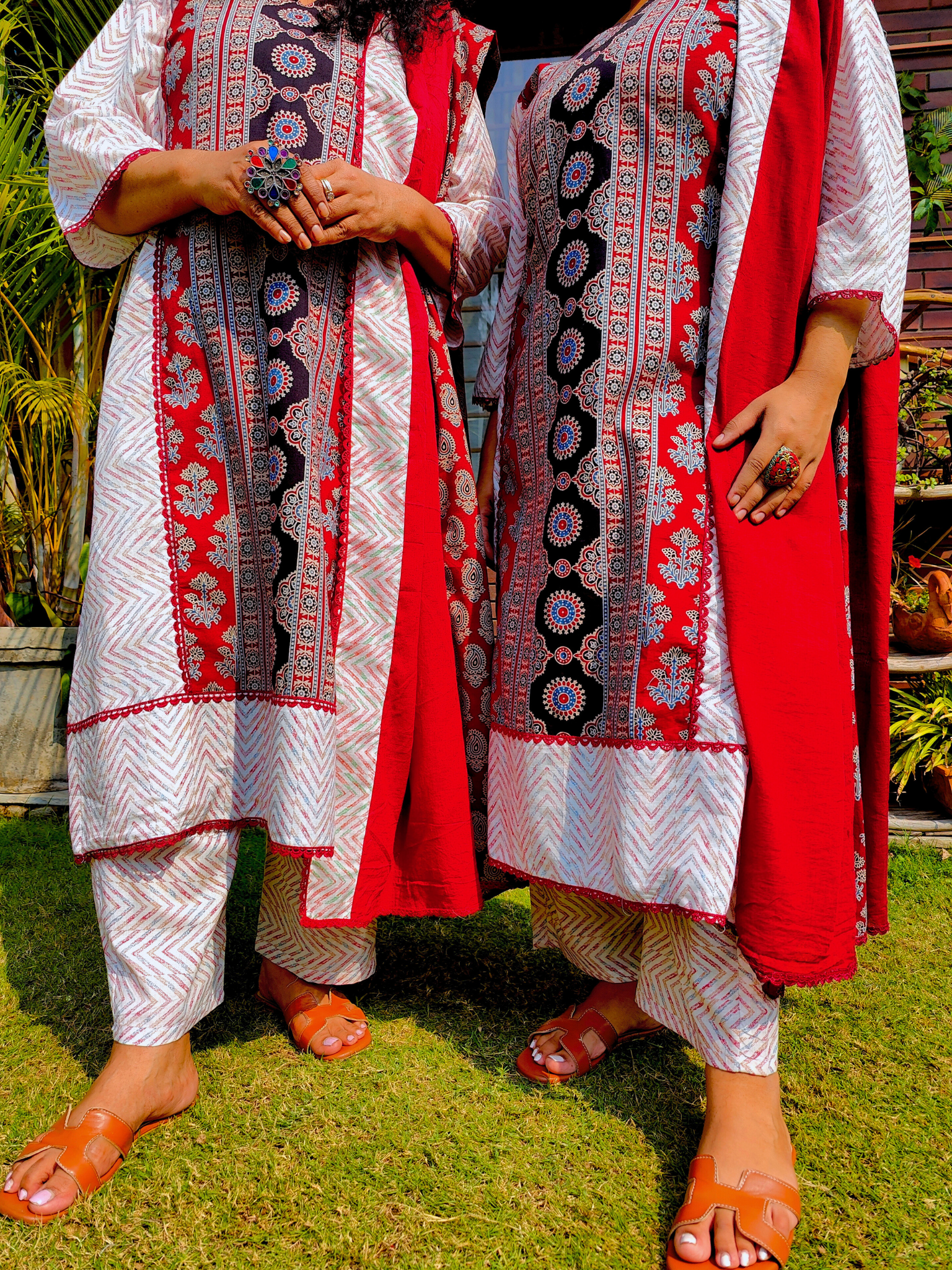 Maroon Ajrakh Cotton Stitched Suit Set