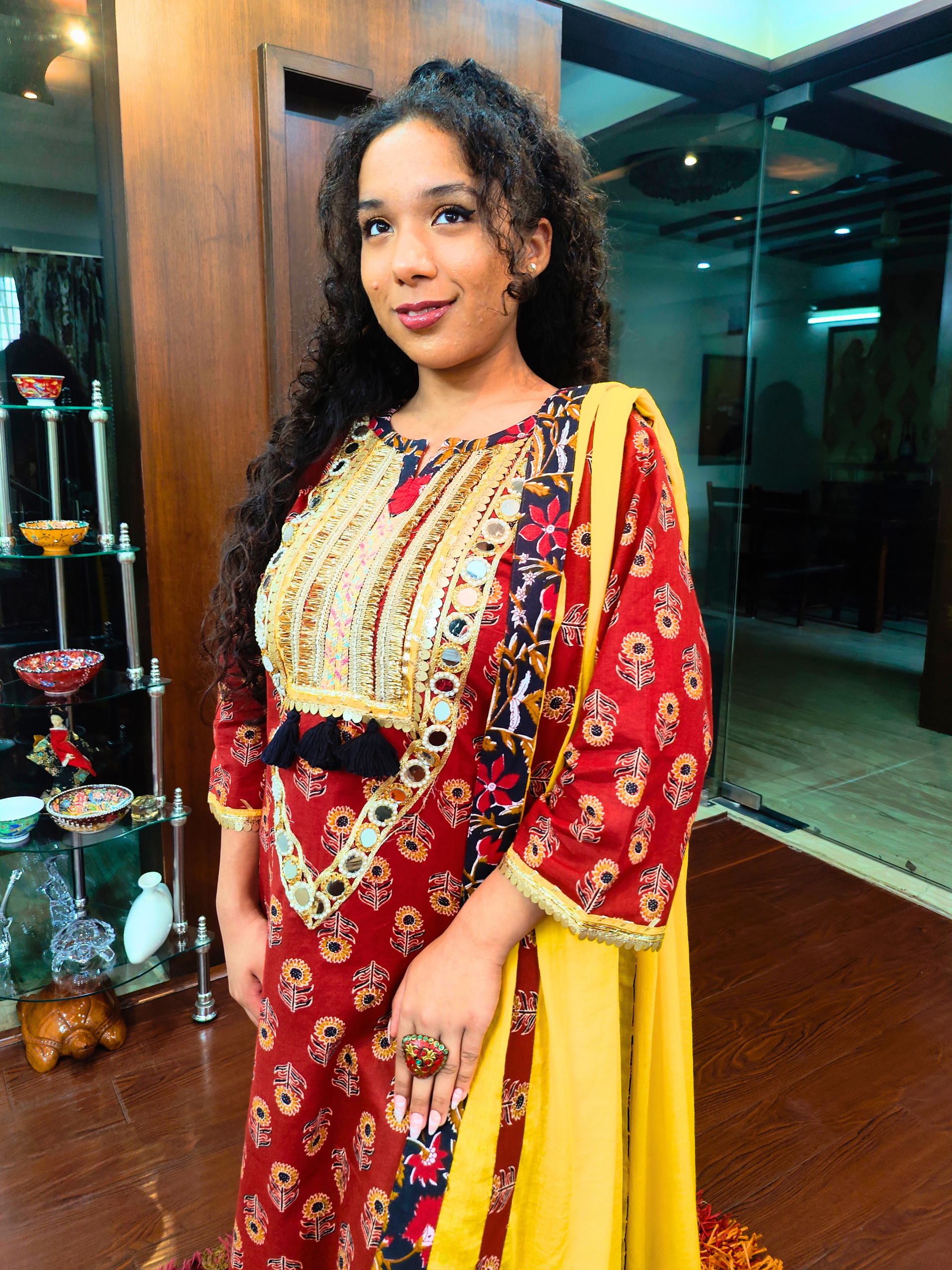 Maroon Digital Printed Real Mirror Lace Stitched Suit Set