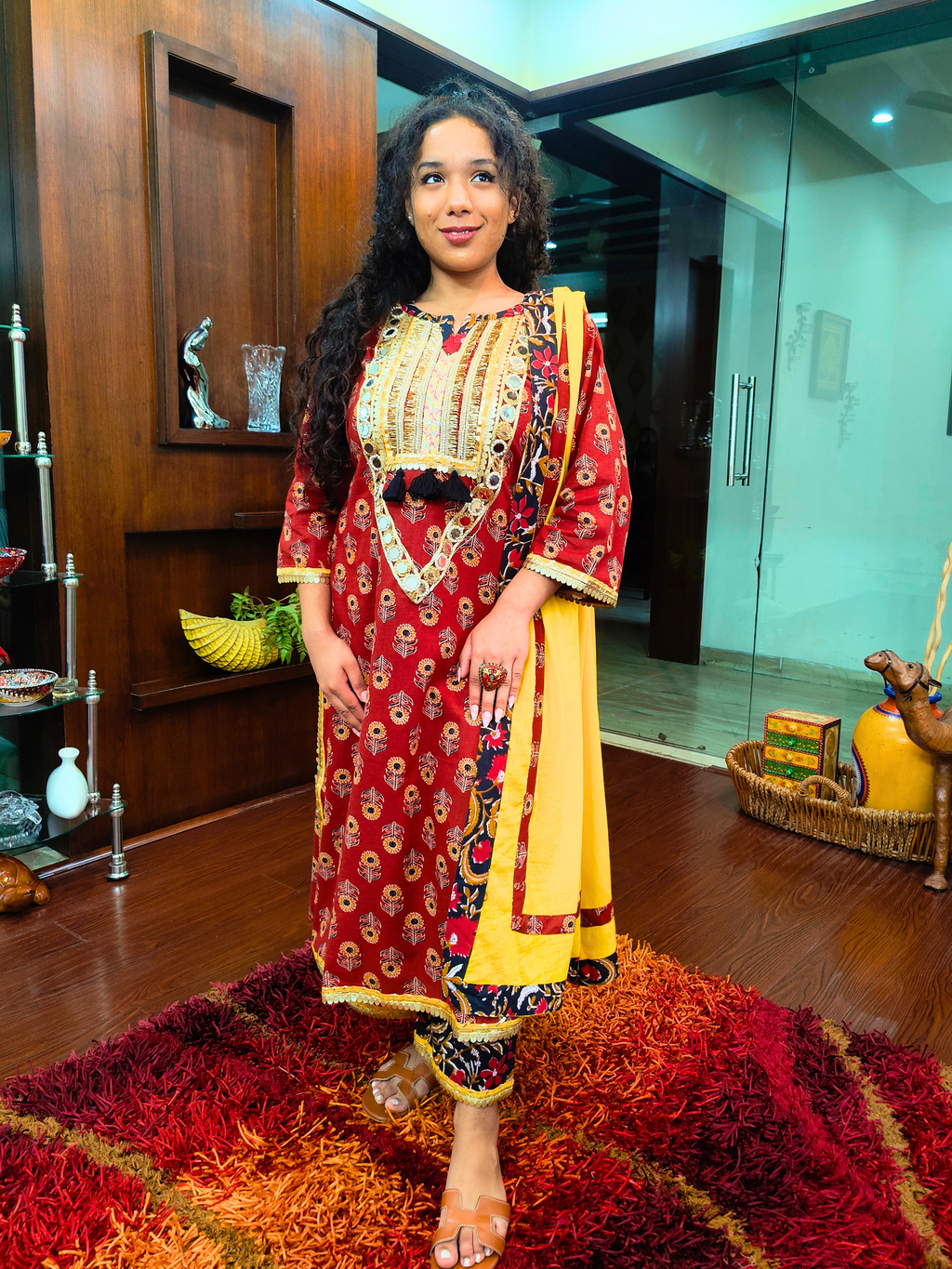 Maroon Digital Printed Real Mirror Lace Stitched Suit Set