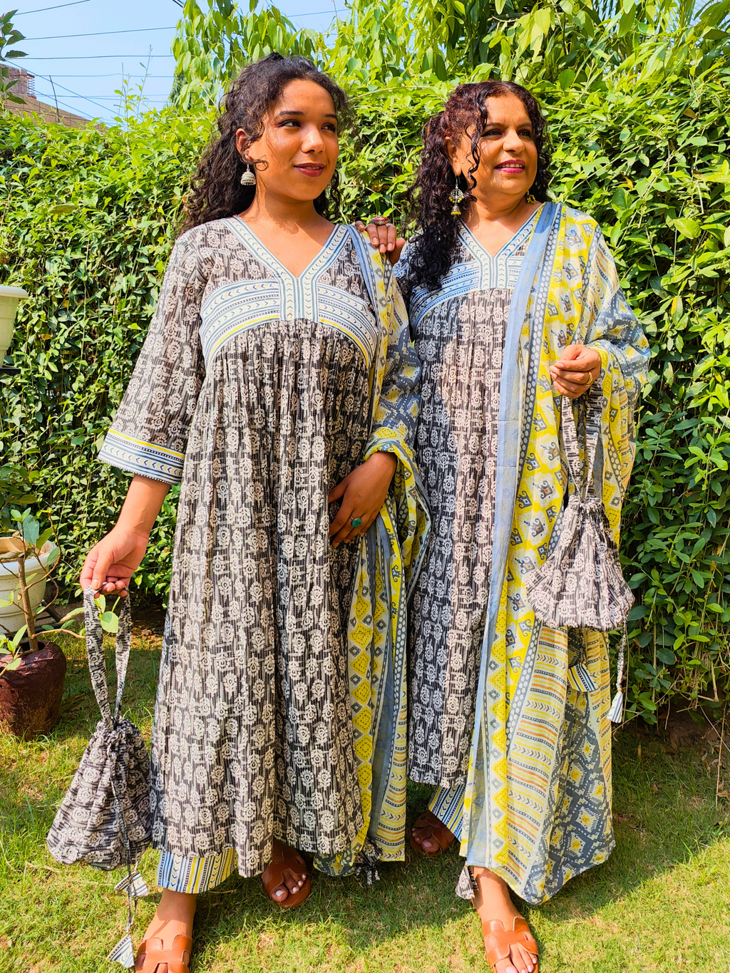 Black Digital Printed Anarkali Cotton Stitched Suit Set