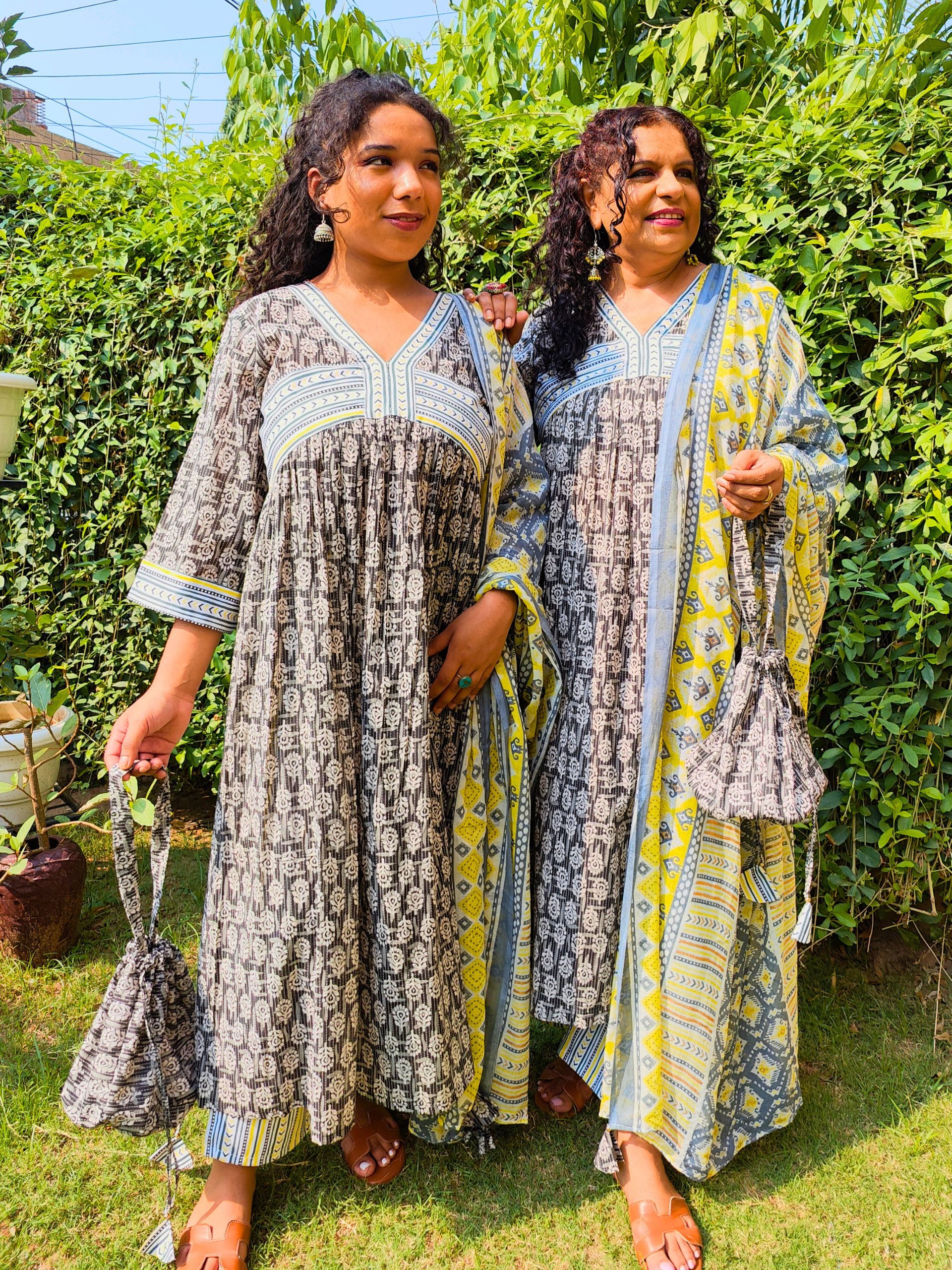 Black Digital Printed Anarkali Cotton Stitched Suit Set