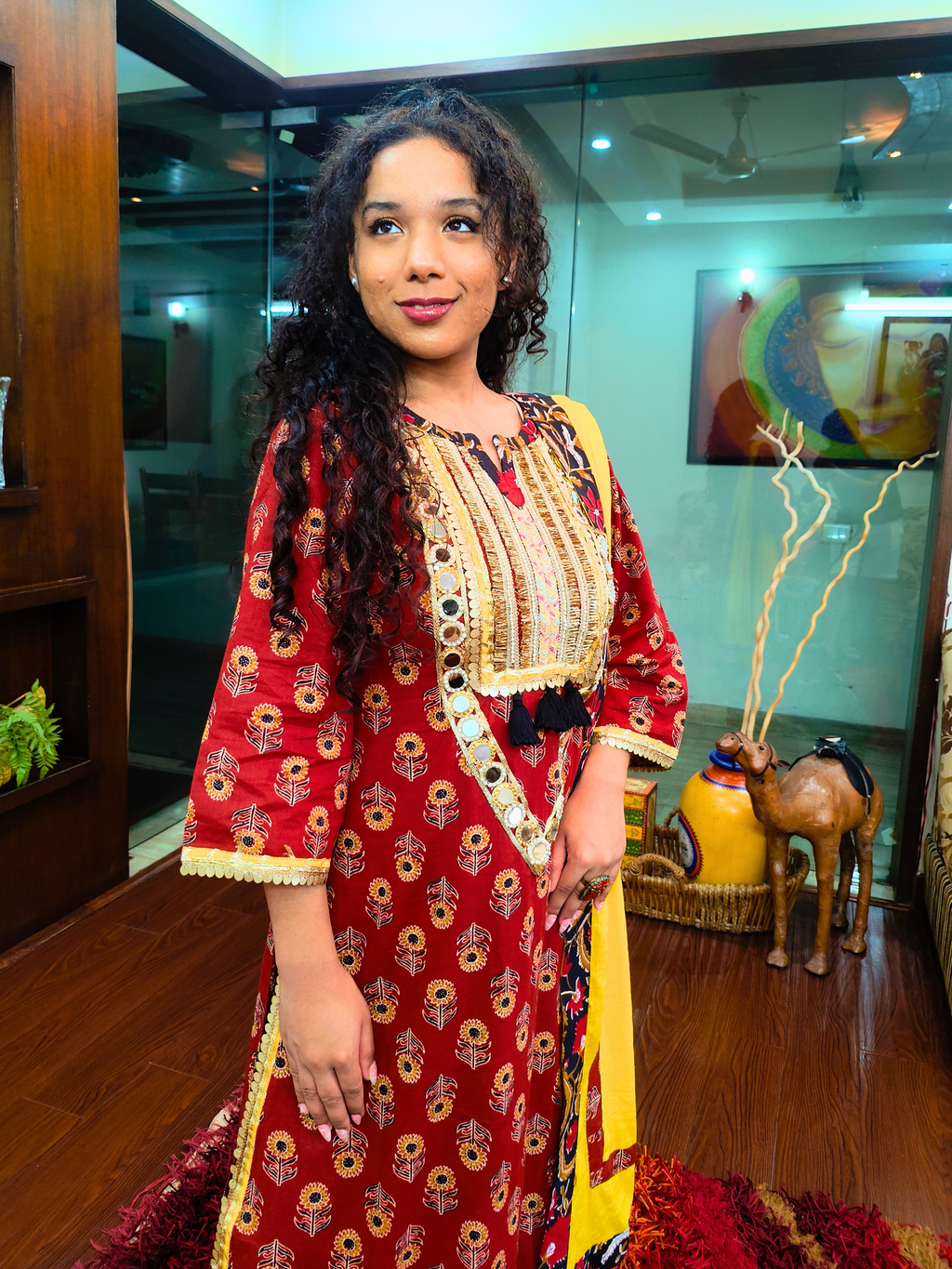 Maroon Digital Printed Real Mirror Lace Stitched Suit Set