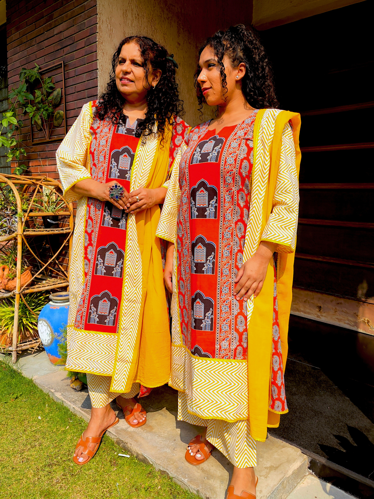 Orange Ajrakh Cotton Stitched Suit Set