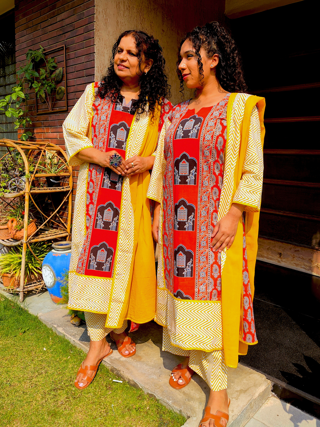 Orange Ajrakh Cotton Stitched Suit Set