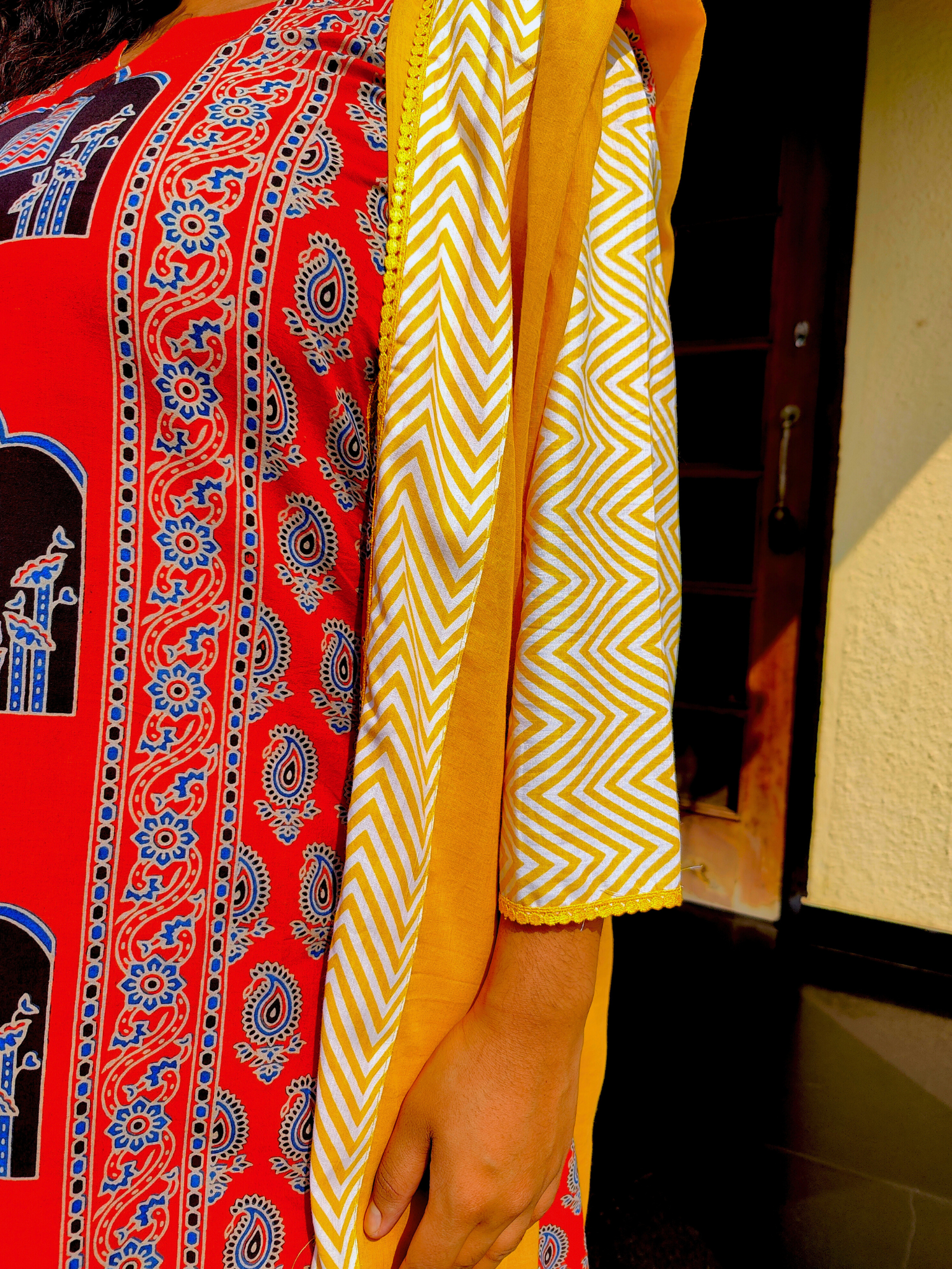 Orange Ajrakh Cotton Stitched Suit Set