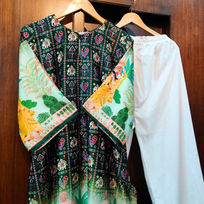 Green Digital Printed Muslin Silk Stitched Co-Ord Set