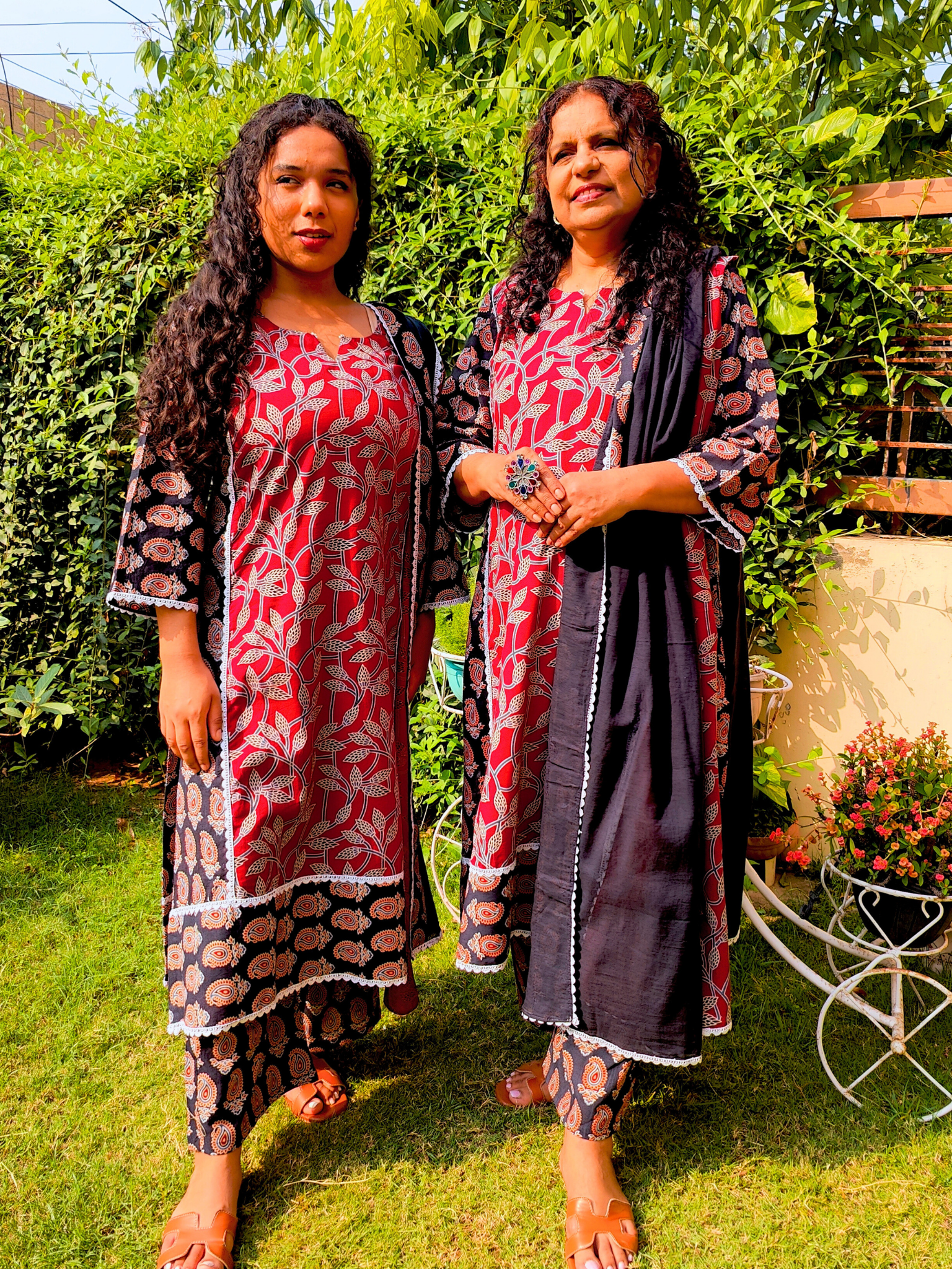 Maroon and Black Ajrakh Cotton Stitched Suit Set