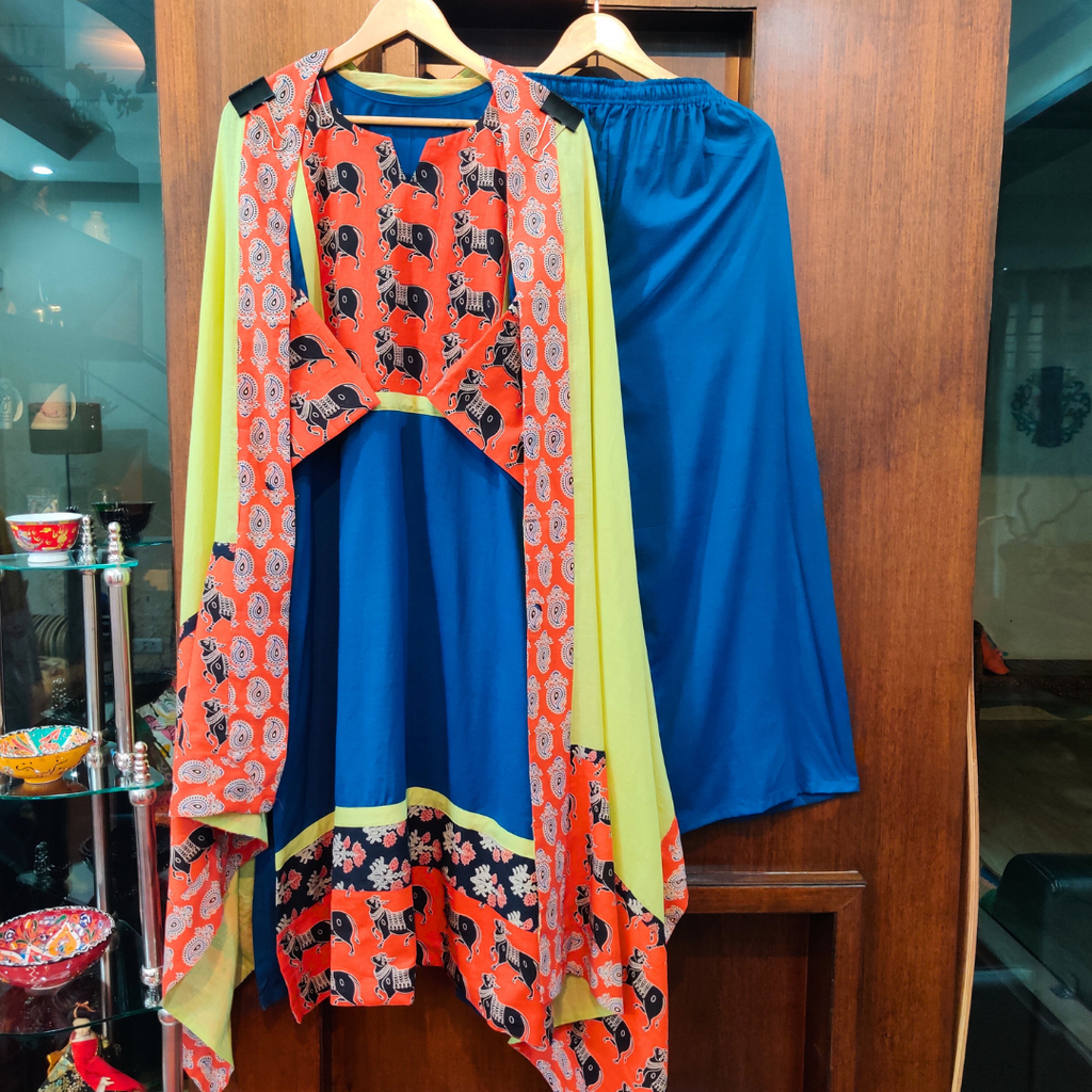Blue Kalamkari Cotton Stitched Suit Set
