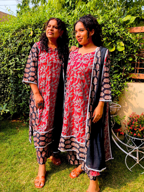 Maroon and Black Ajrakh Cotton Stitched Suit Set