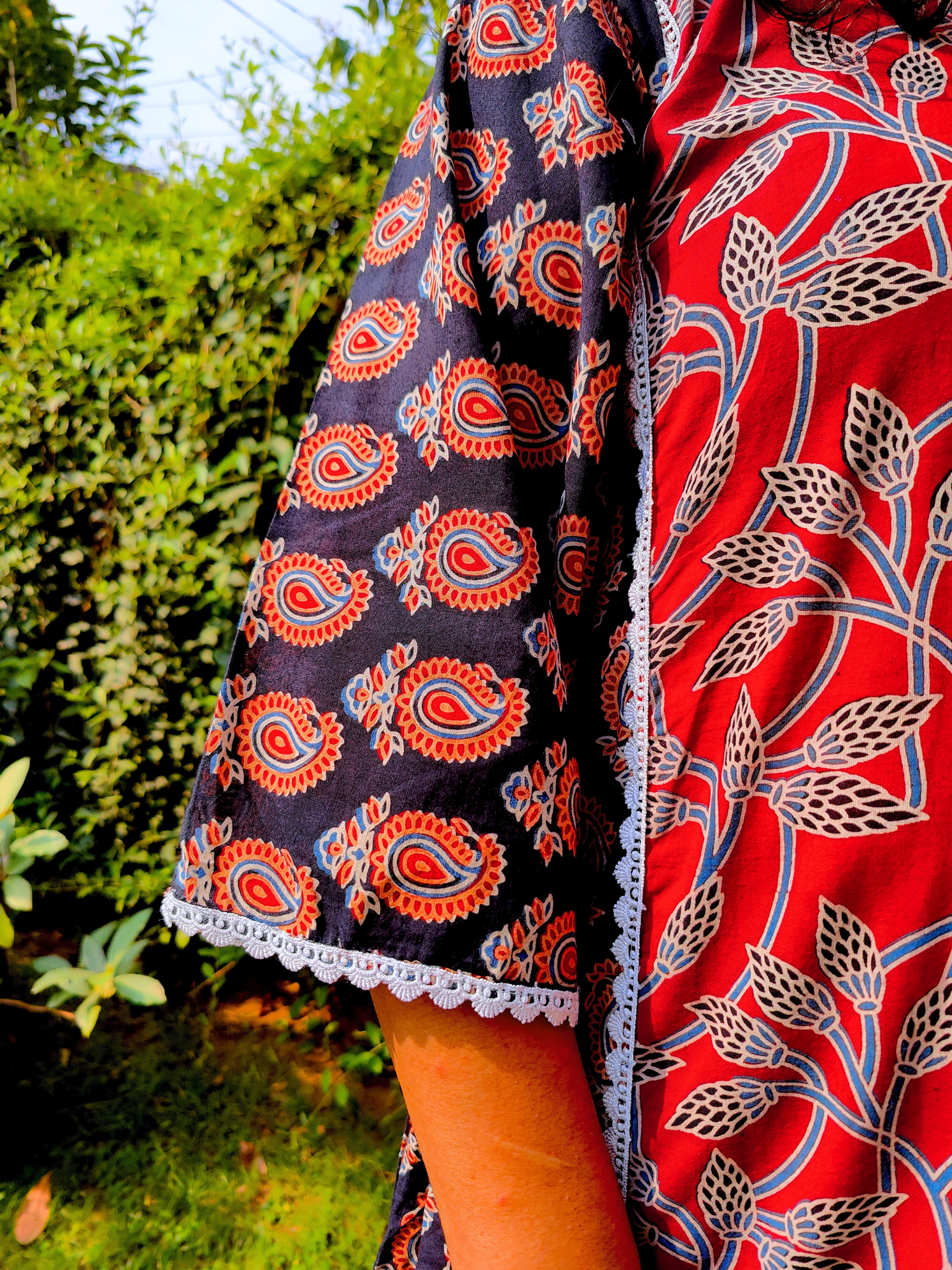 Maroon and Black Ajrakh Cotton Stitched Suit Set