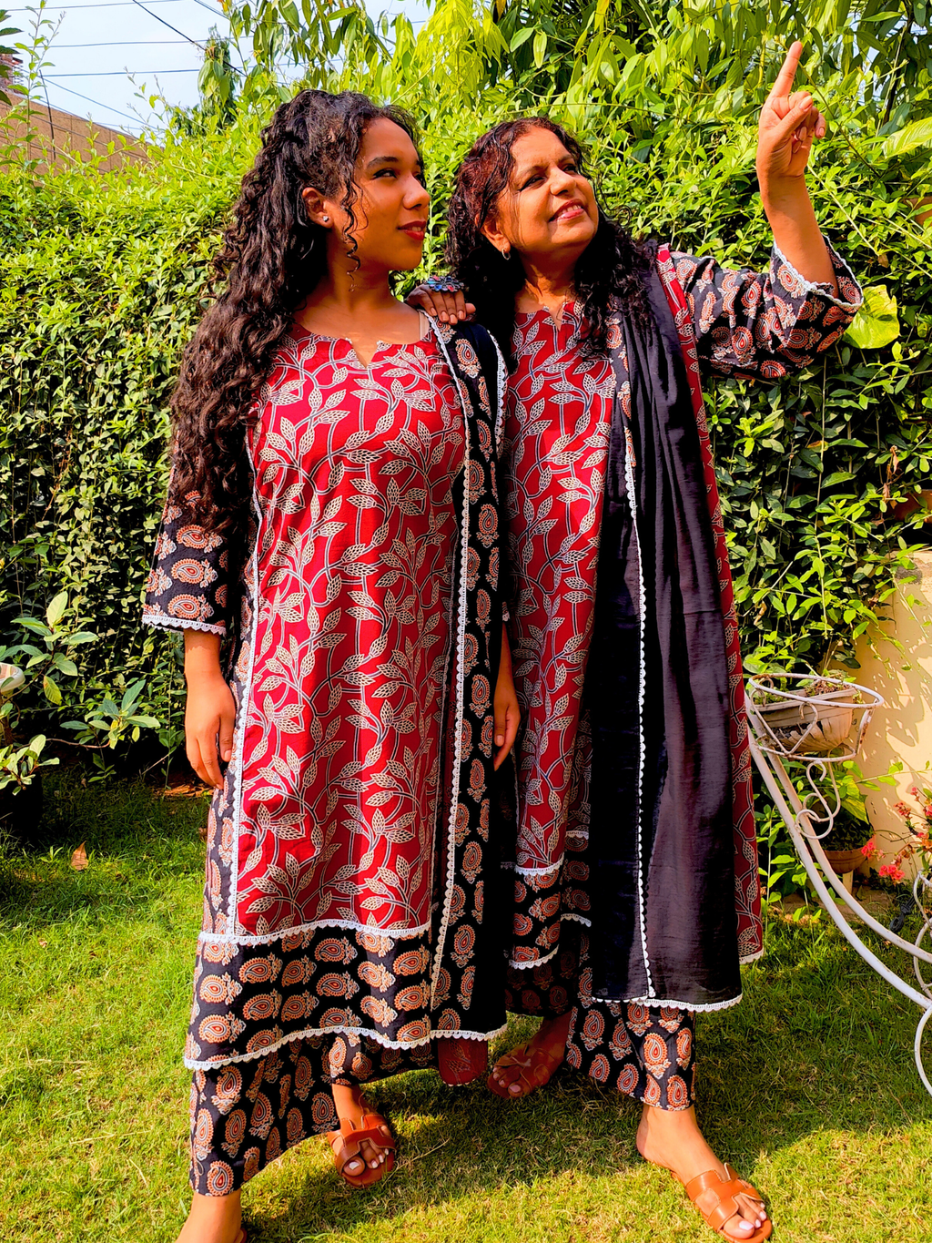 Maroon and Black Ajrakh Cotton Stitched Suit Set