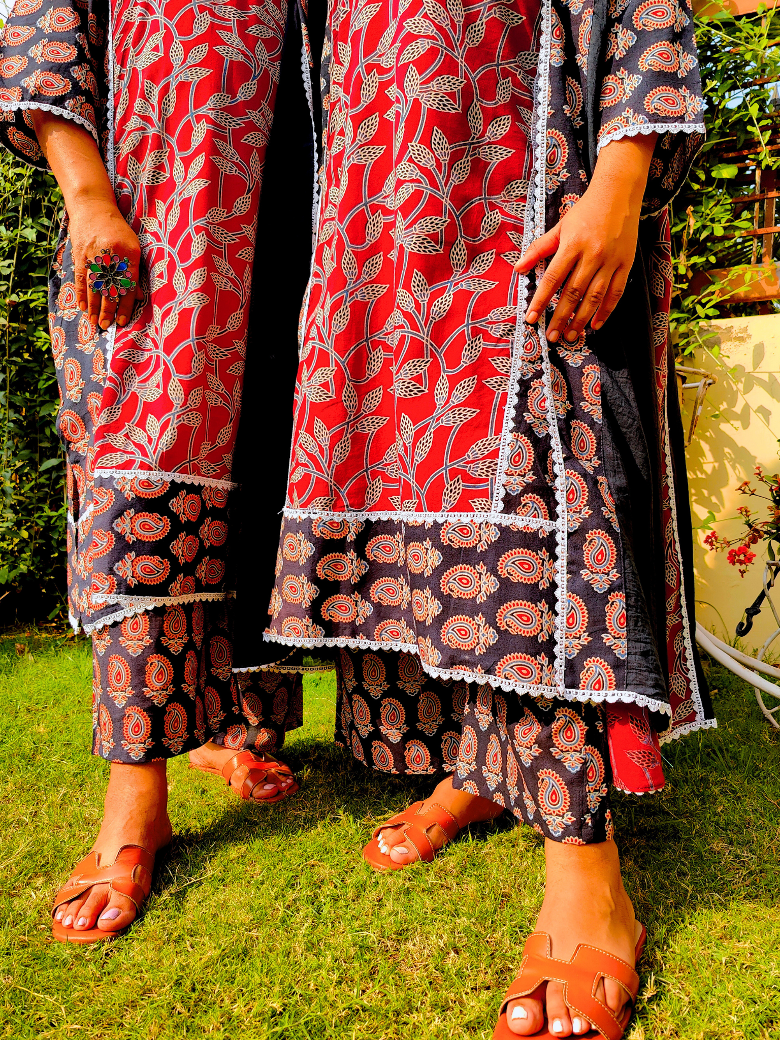 Maroon and Black Ajrakh Cotton Stitched Suit Set