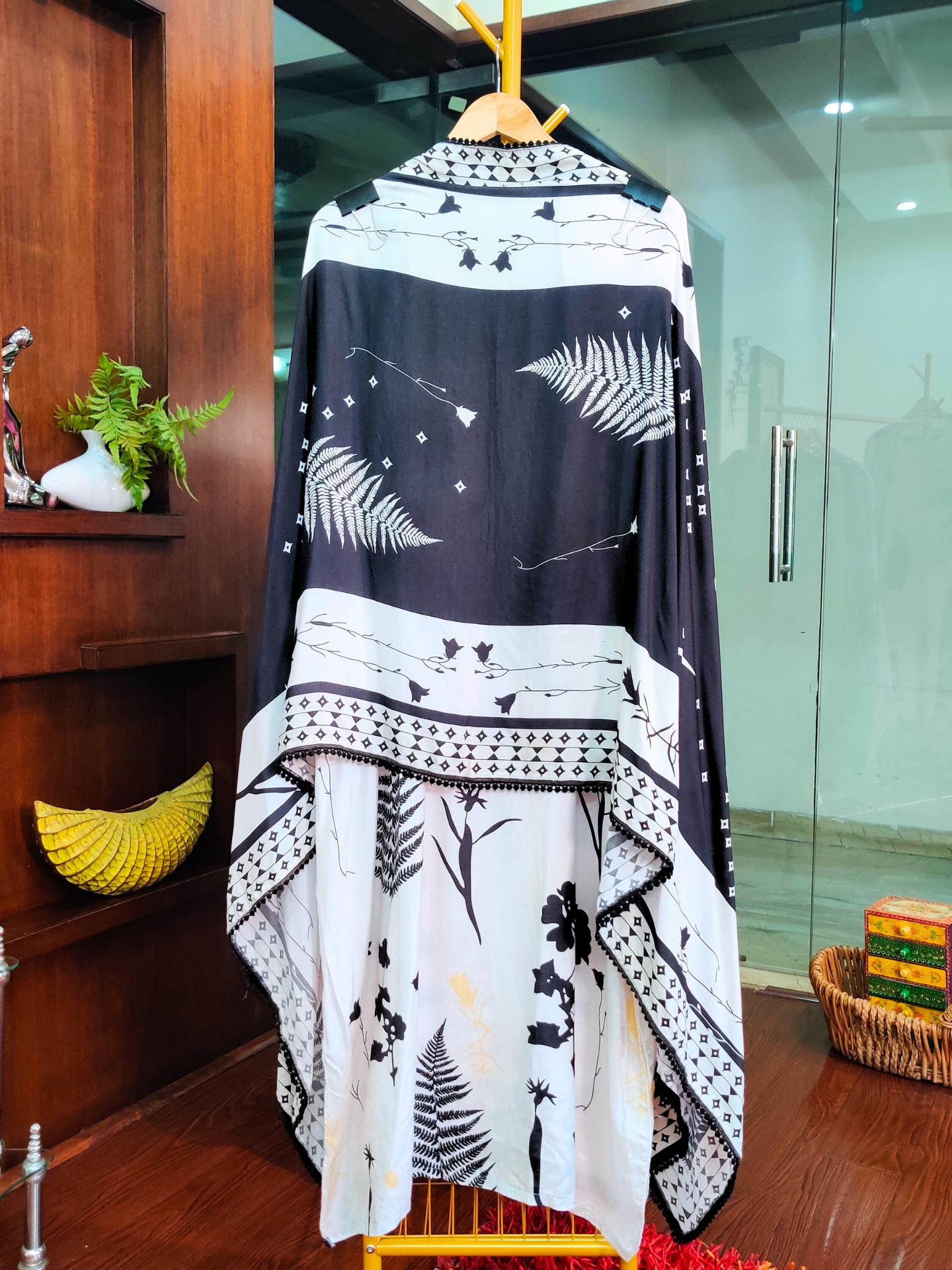 Black and White Muslin Semistitched Dress Material Suit Set
