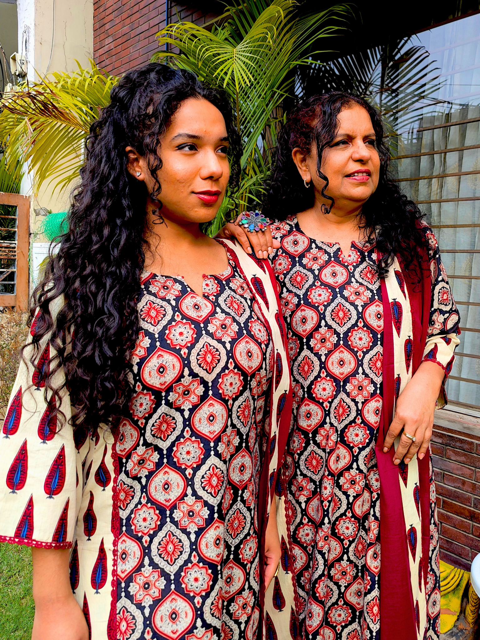 Cream Ajrakh Cotton Stitched Suit Set