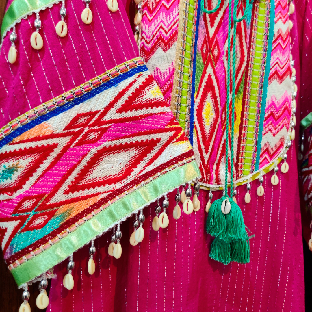 Magenta Multi Colour Embroidered Lurex Cotton Stitched Co-Ord Set