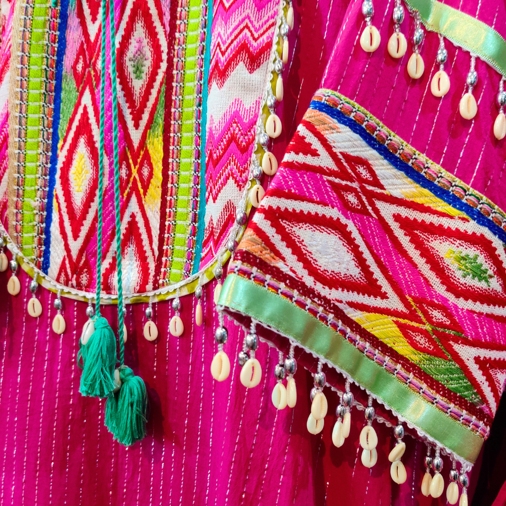 Magenta Multi Colour Embroidered Lurex Cotton Stitched Co-Ord Set