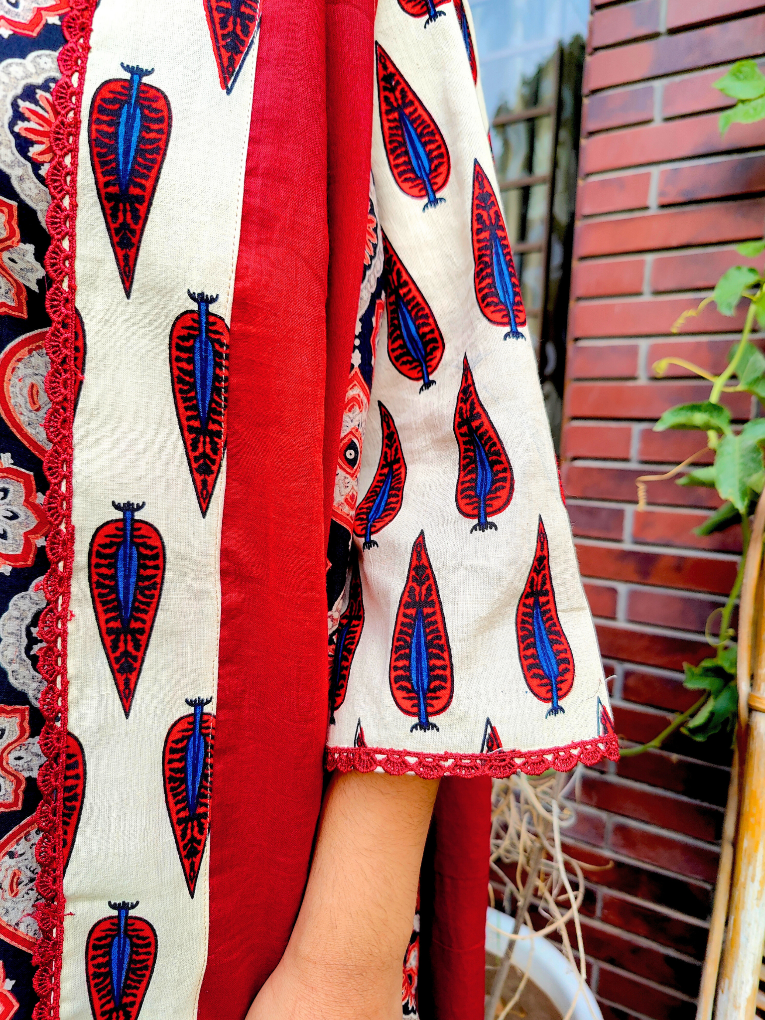 Cream Ajrakh Cotton Stitched Suit Set