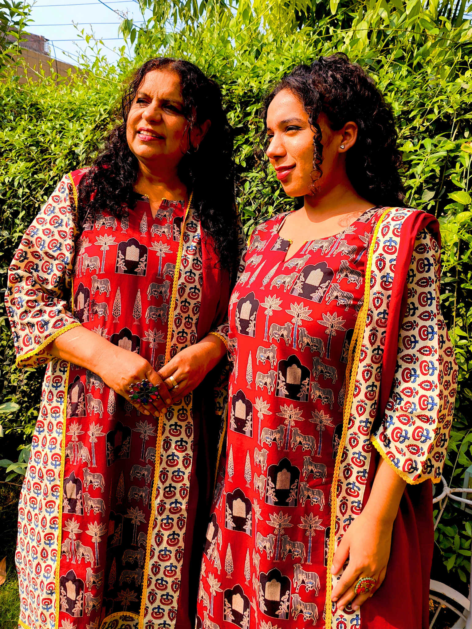 Maroon Ajrakh Yellow Lace Cotton Stitched Suit Set