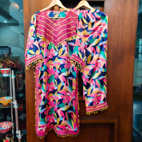 Multi Colour Digital Printed Satin Silk Stitched Co-Ord Set