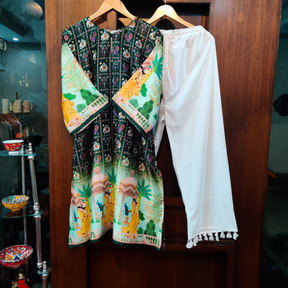 Green Digital Printed Muslin Silk Stitched Co-Ord Set