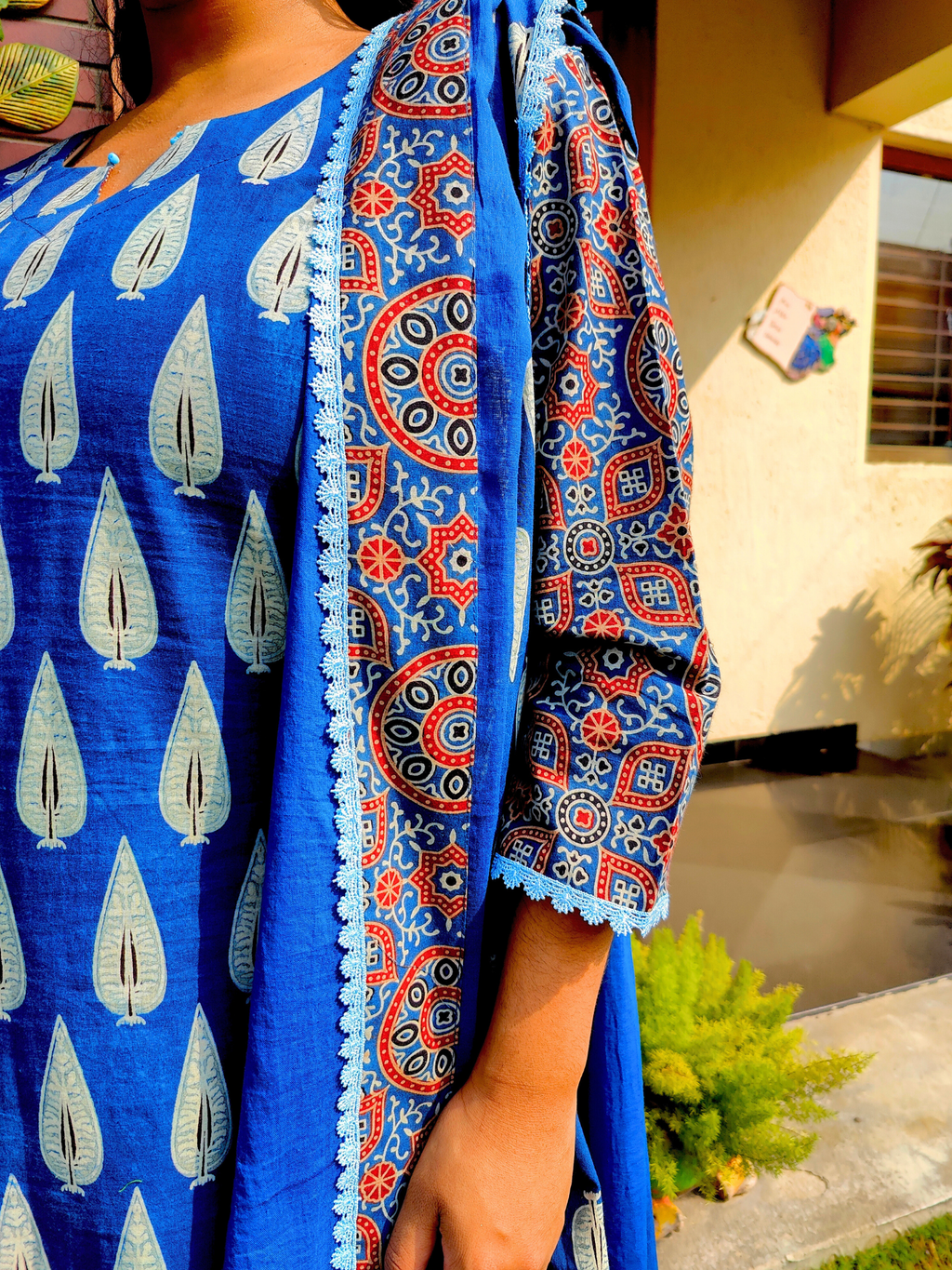 Blue Paisley Ajrakh Cotton Stitched Suit Set