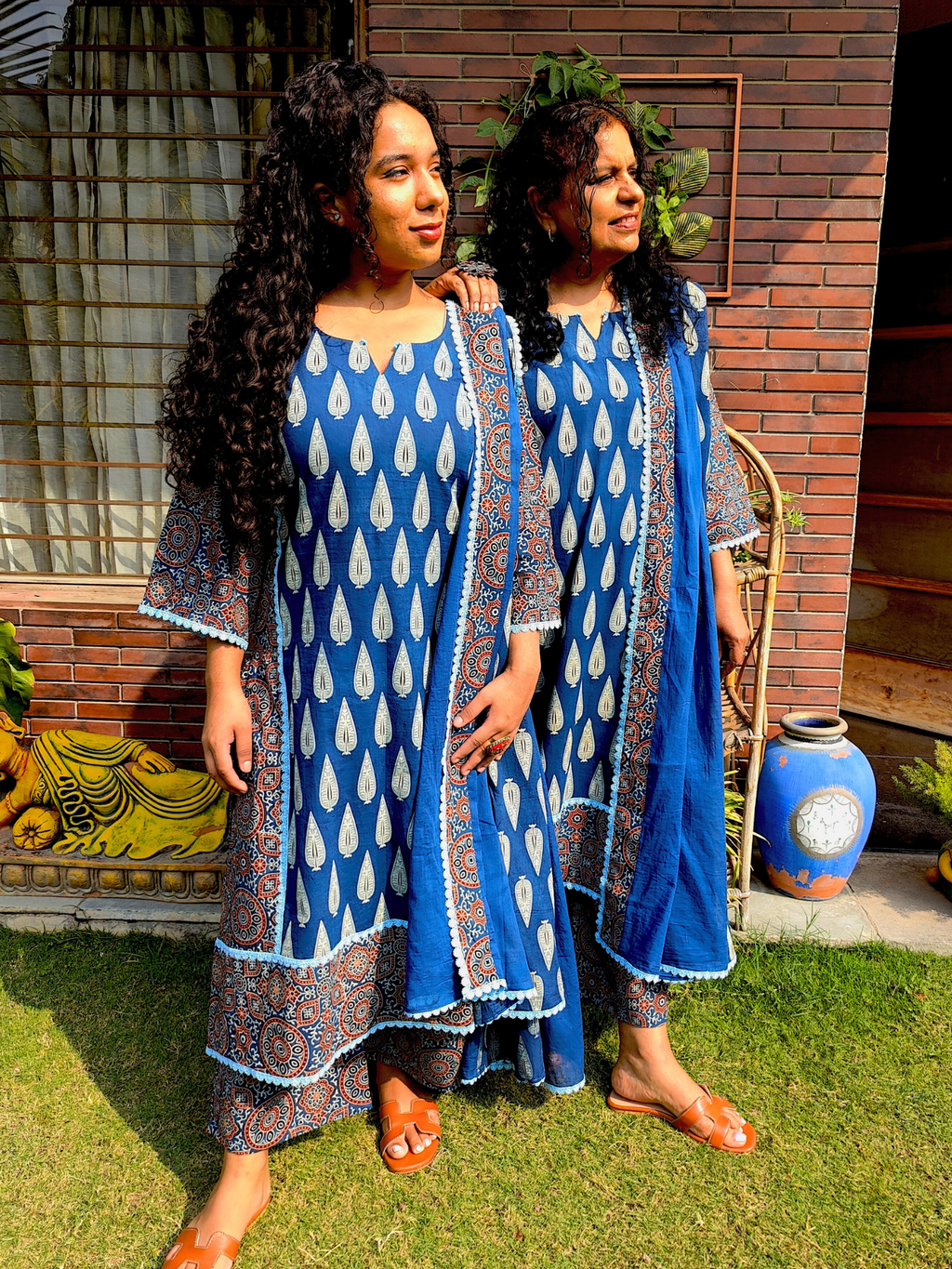 Blue Paisley Ajrakh Cotton Stitched Suit Set