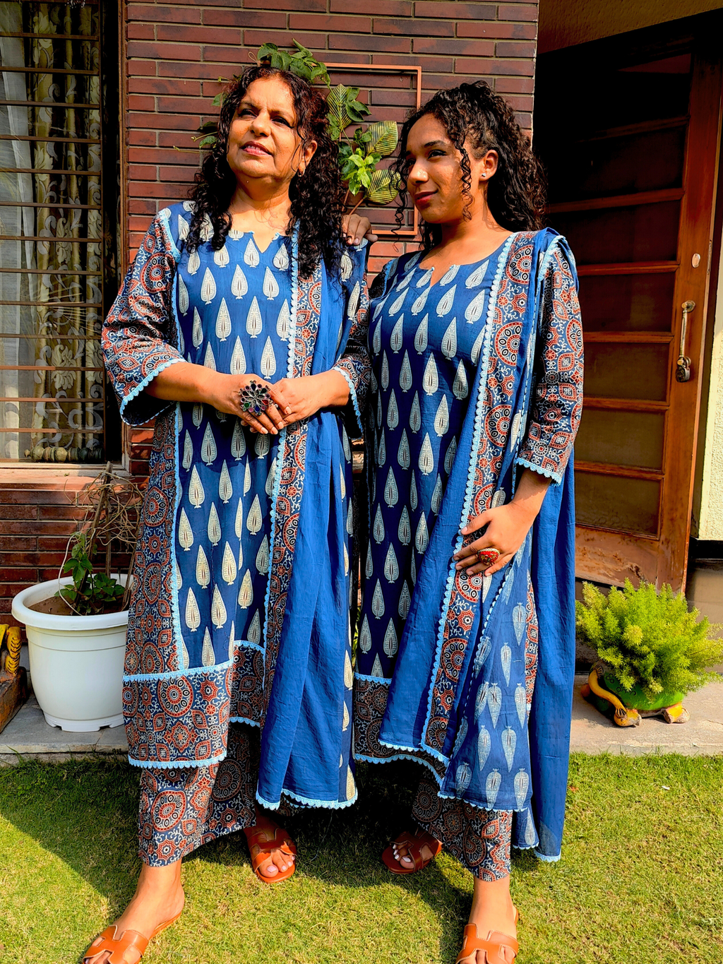 Blue Paisley Ajrakh Cotton Stitched Suit Set