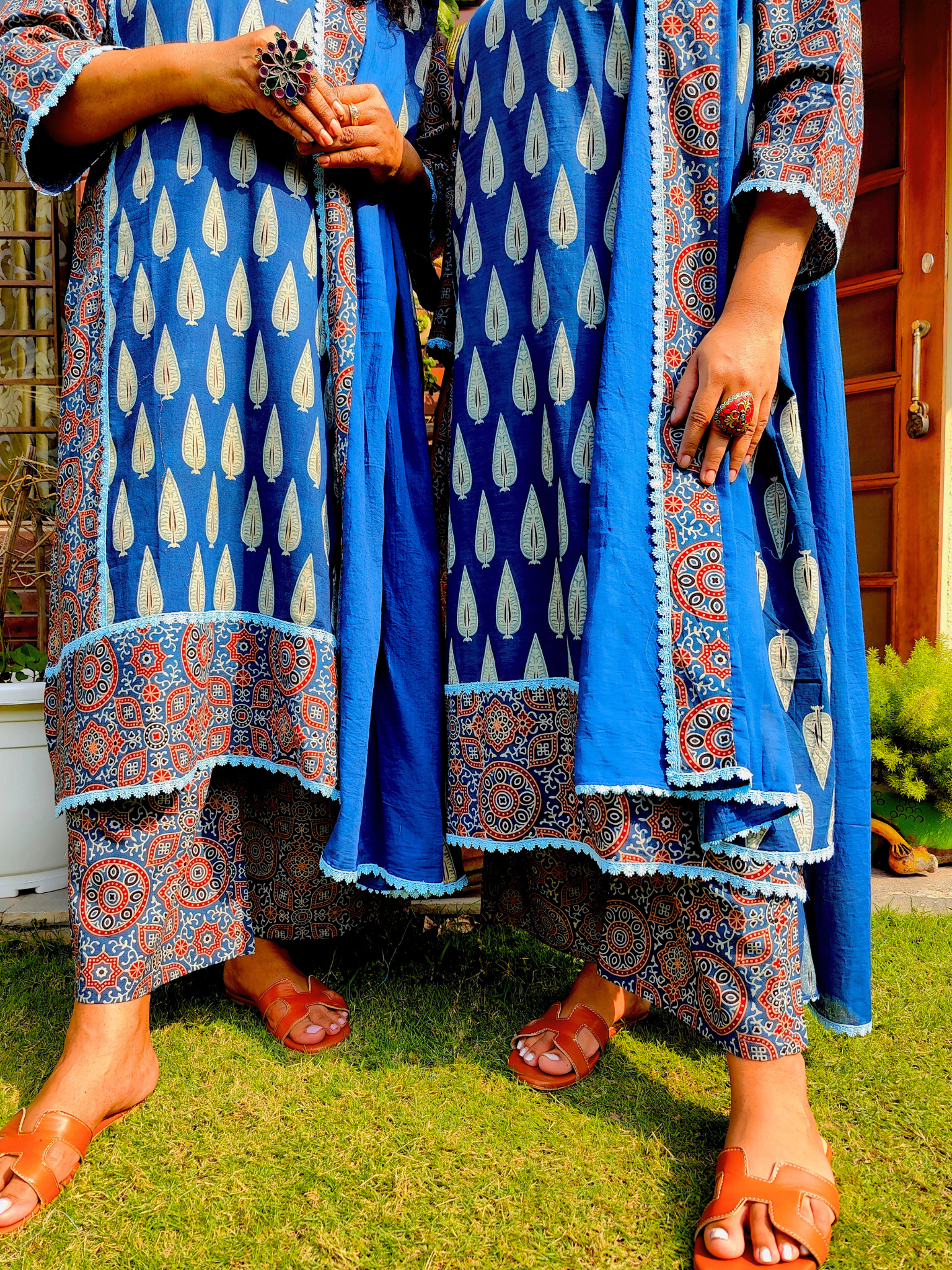 Blue Paisley Ajrakh Cotton Stitched Suit Set