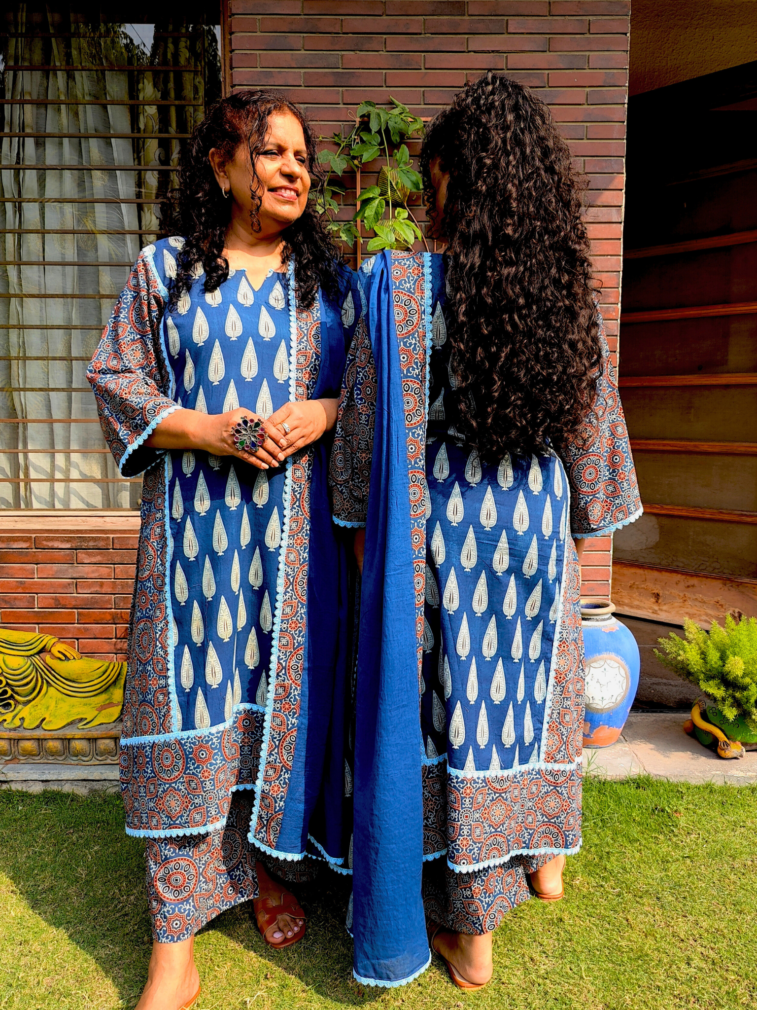 Blue Paisley Ajrakh Cotton Stitched Suit Set