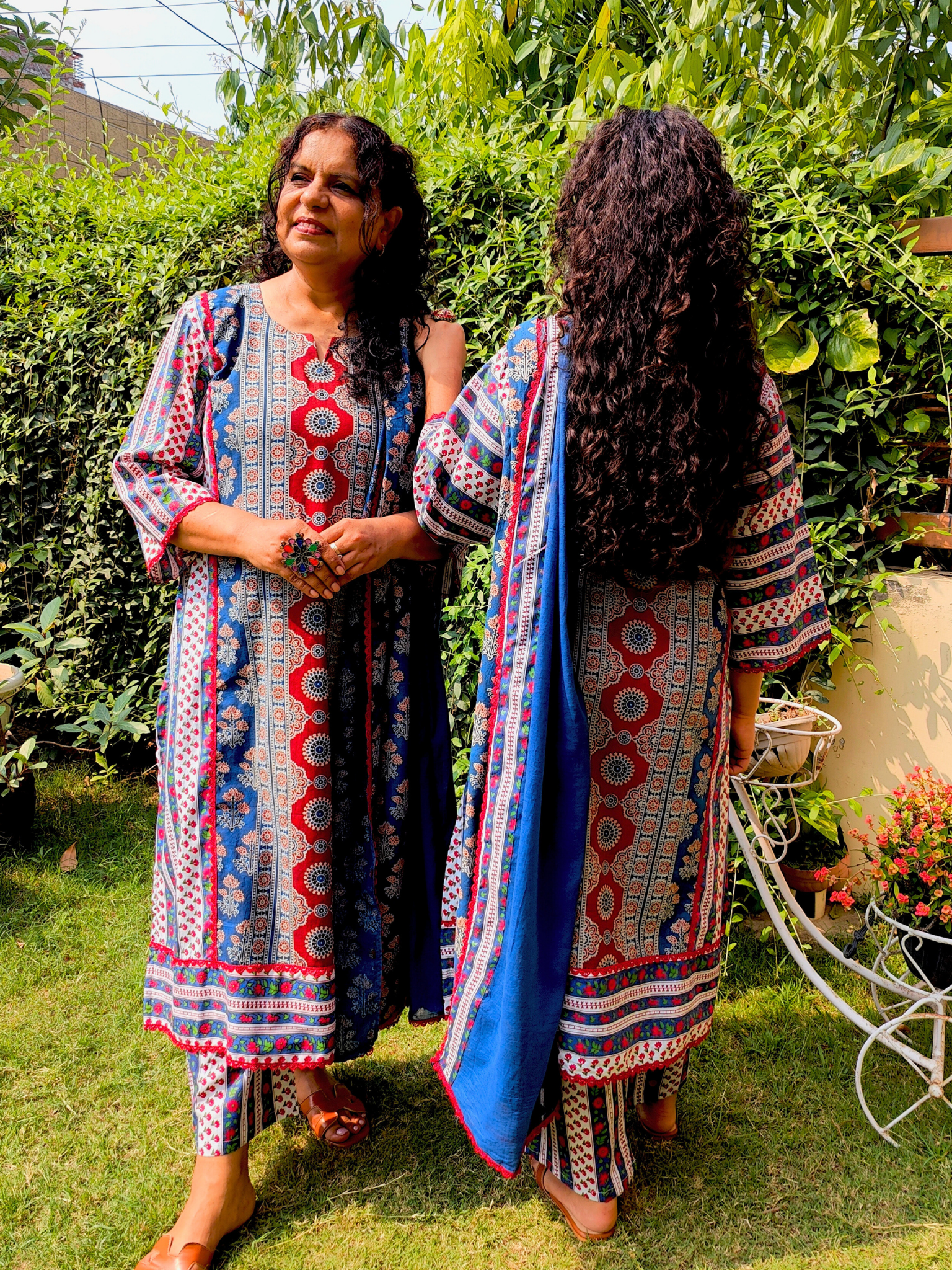 Blue Ajrakh Cotton Stitched Suit Set