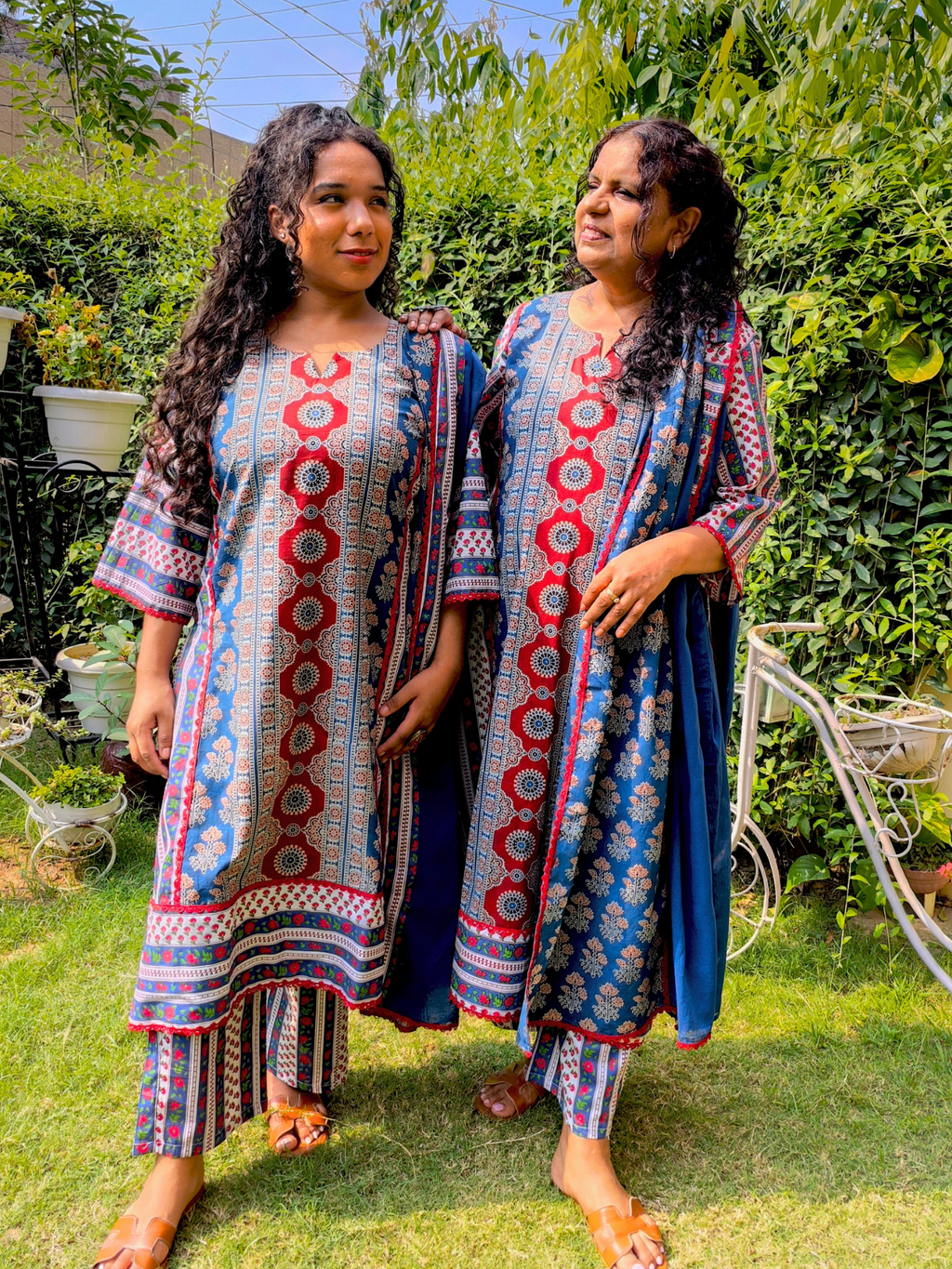 Blue Ajrakh Cotton Stitched Suit Set