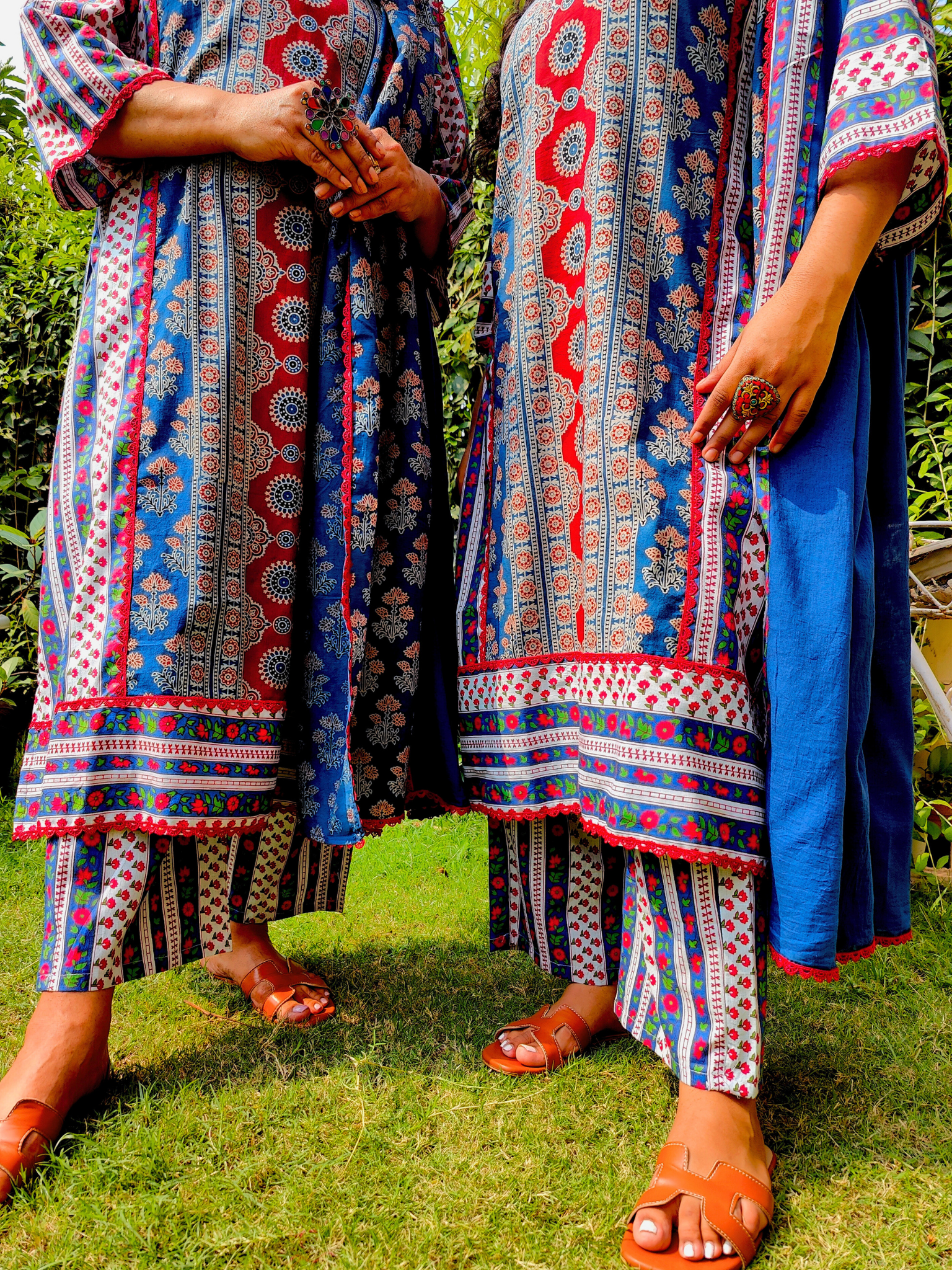 Blue Ajrakh Cotton Stitched Suit Set