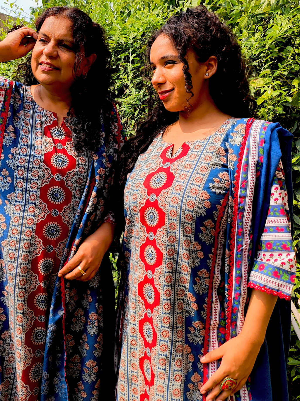 Blue Ajrakh Cotton Stitched Suit Set