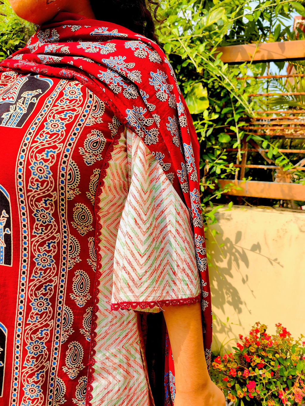 Maroon Ajrakh Cotton Stitched Suit Set