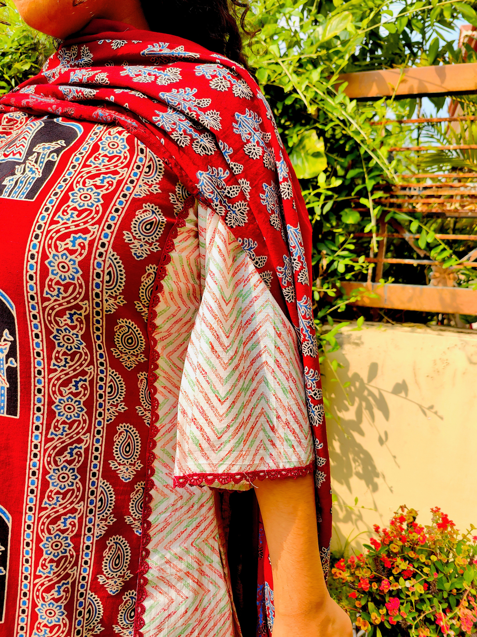 Maroon Ajrakh Cotton Stitched Suit Set