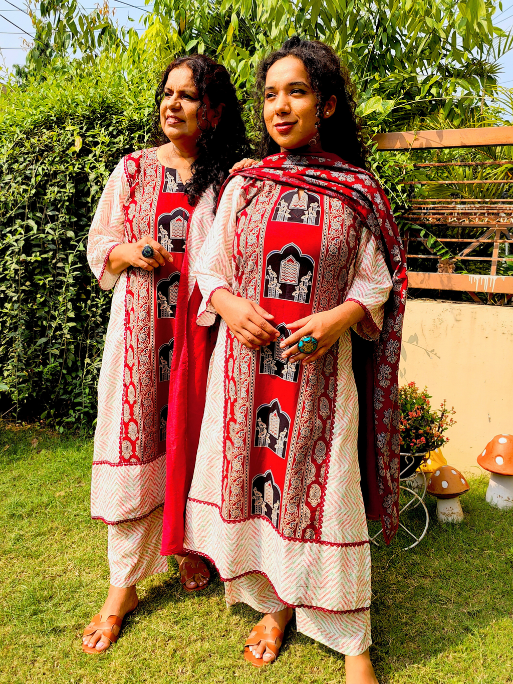 Maroon Ajrakh Cotton Stitched Suit Set